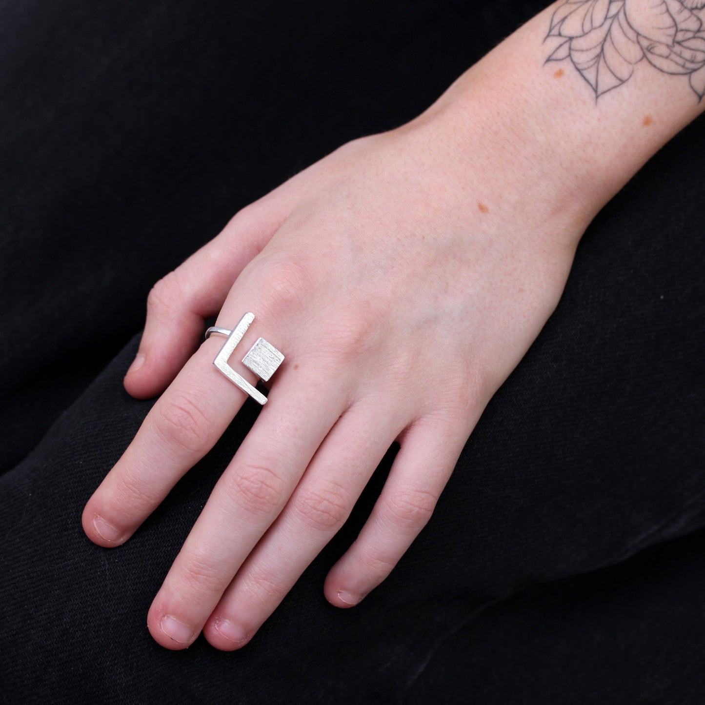 Sterling Silver Square & Chevron Adjustable Midi Ring