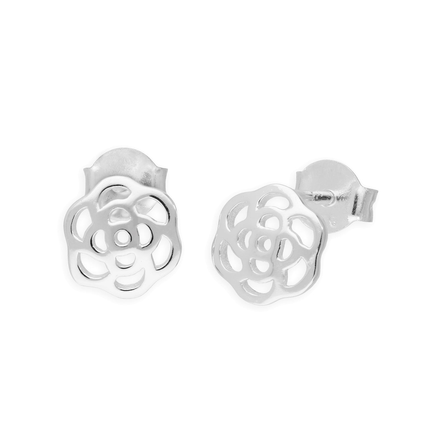 Sterling Silver Cut Out Rose Stud Earrings