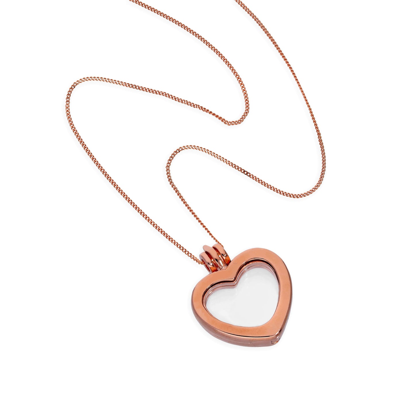Small Rose Gold Plated Sterling Silver Heart Floating Charm Locket on Chain 16 - 22 Inches