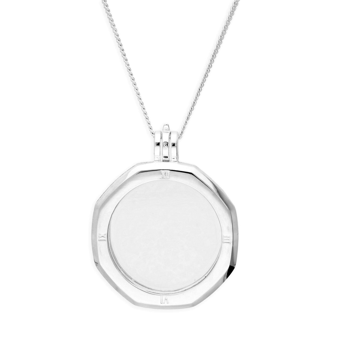 Large Sterling Silver Octagonal Clock Face Floating Charm Locket on Chain 16 - 24 Inches