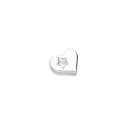 Sterling Silver Floating Heart Charm w Clear CZ Crystal Star