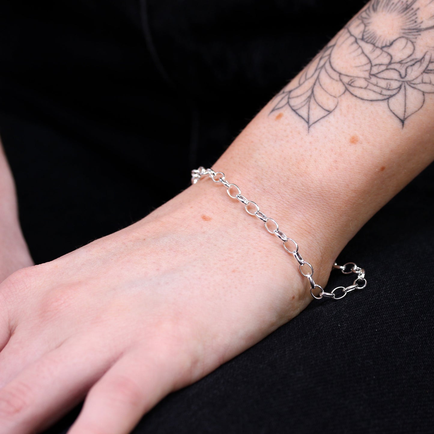 Sterling Silver Light Rolo Chain Charm Bracelet