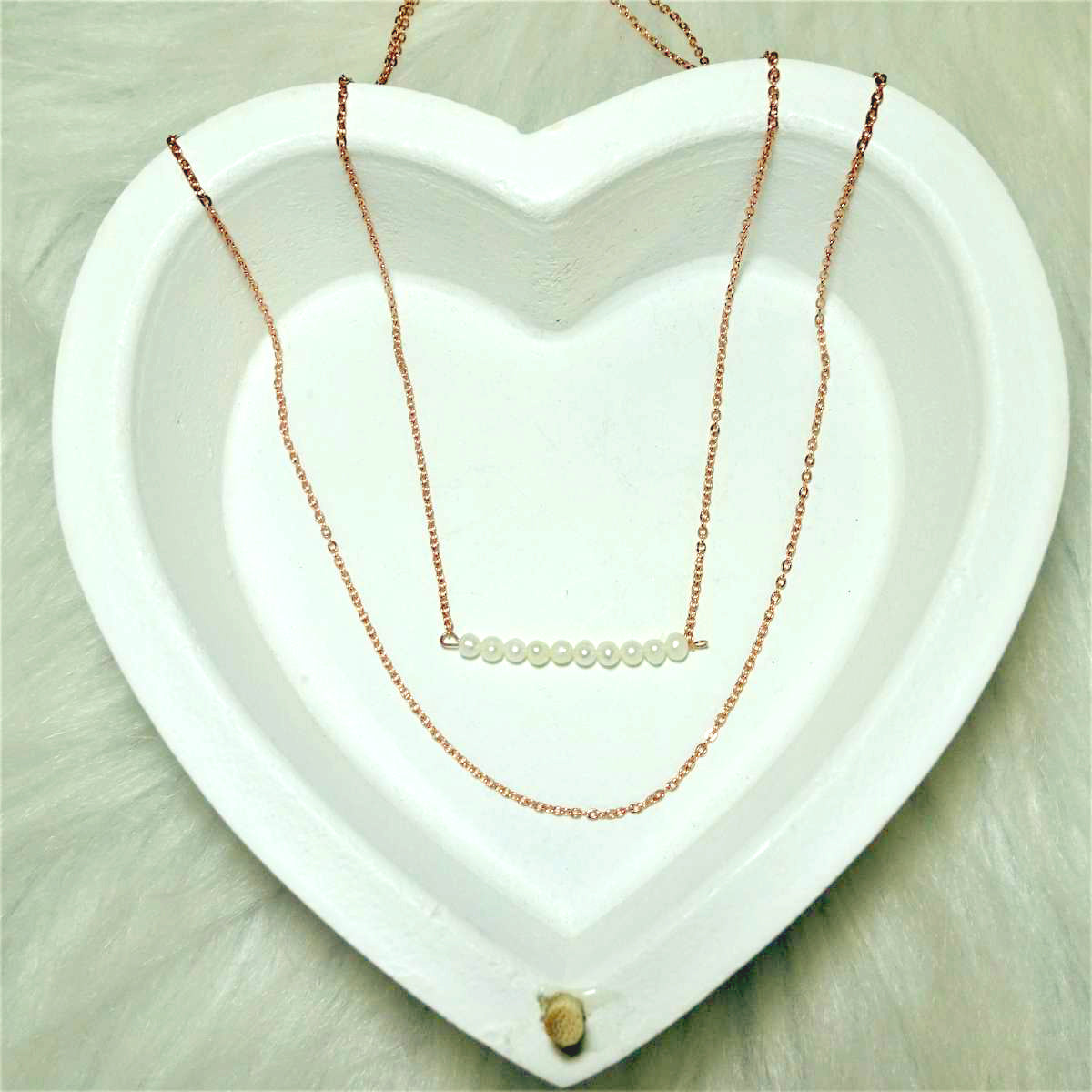 Rose Gold Plated Sterling Silver Double Chain String of Pearls Necklace 15 & 18 Inches