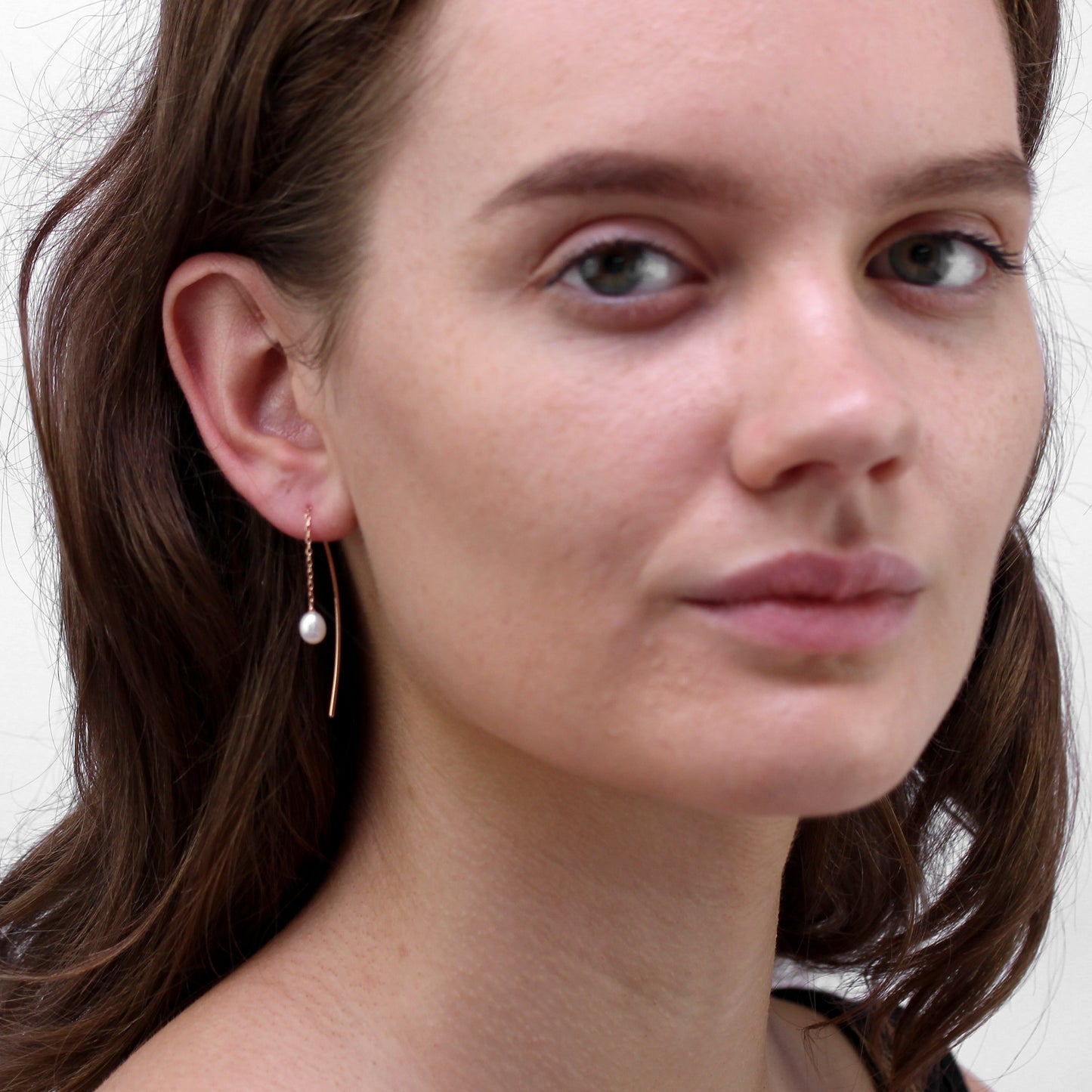 Rose Gold Plated Sterling Silver & Pearl Arc Pull Through Earrings