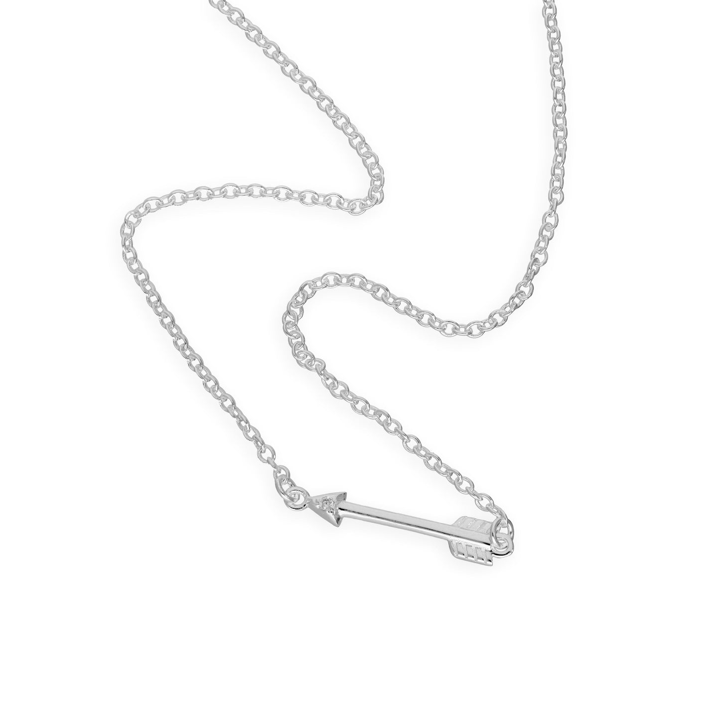 Sterling Silver & Genuine Diamond 18 Inch Arrow Necklace