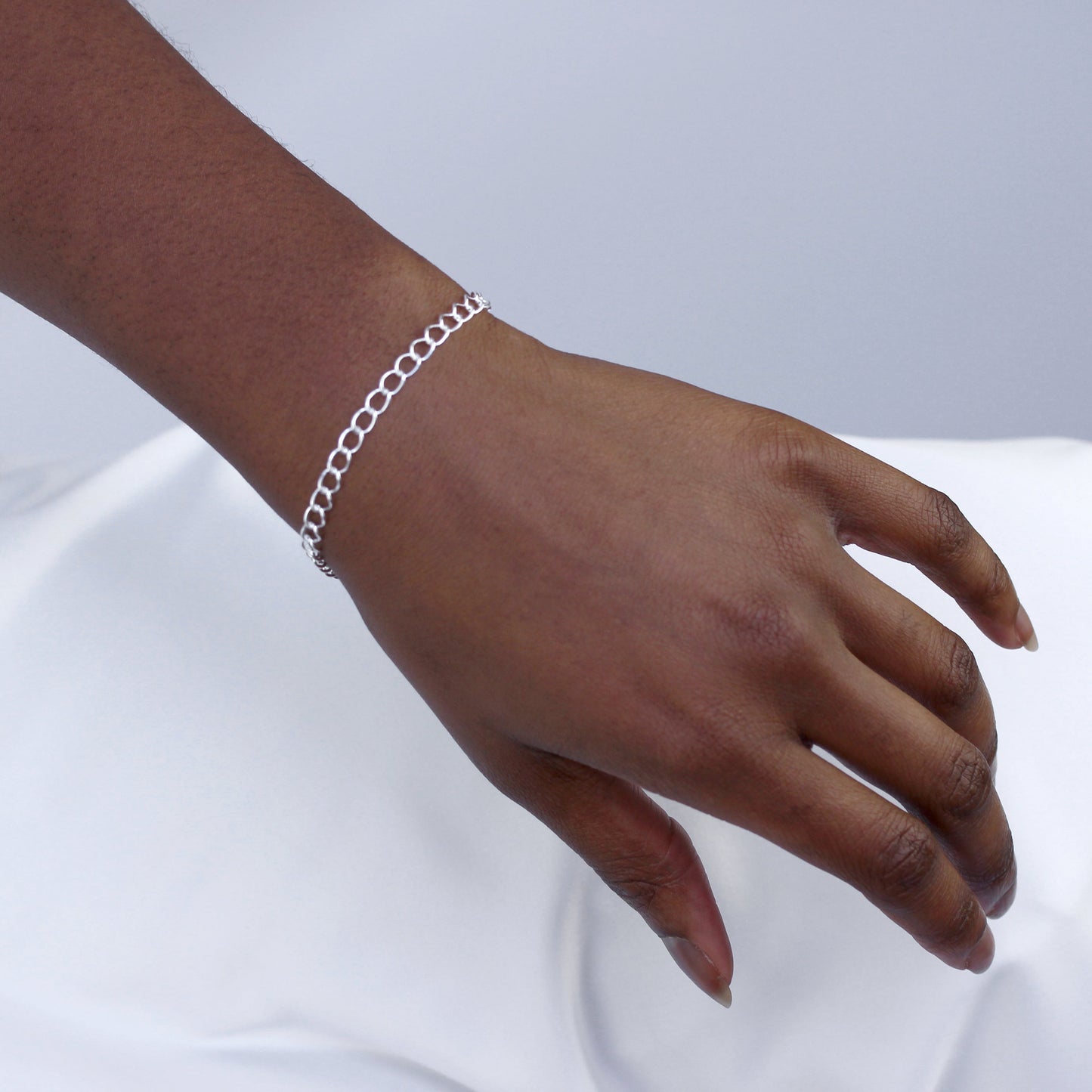 Sterling Silver Light Curb Chain Charm Bracelet