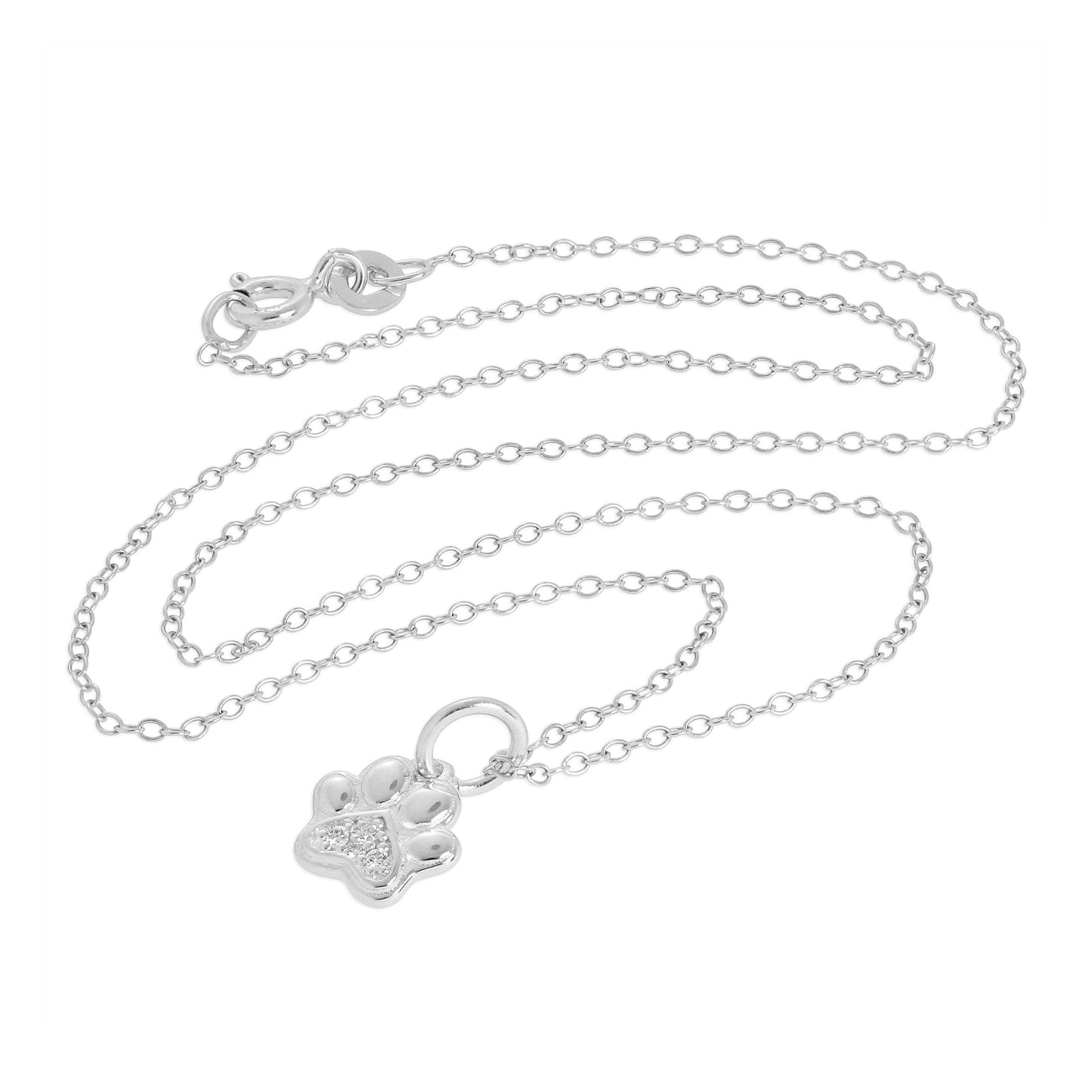Sterling Silver & Genuine Diamond Pawprint Necklace