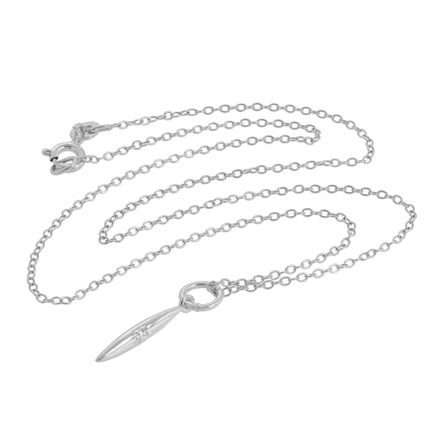 Sterling Silver & Genuine Diamond Spike Pendant Necklace