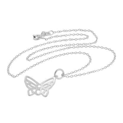 Sterling Silver & Genuine Diamond Open Butterfly Necklace