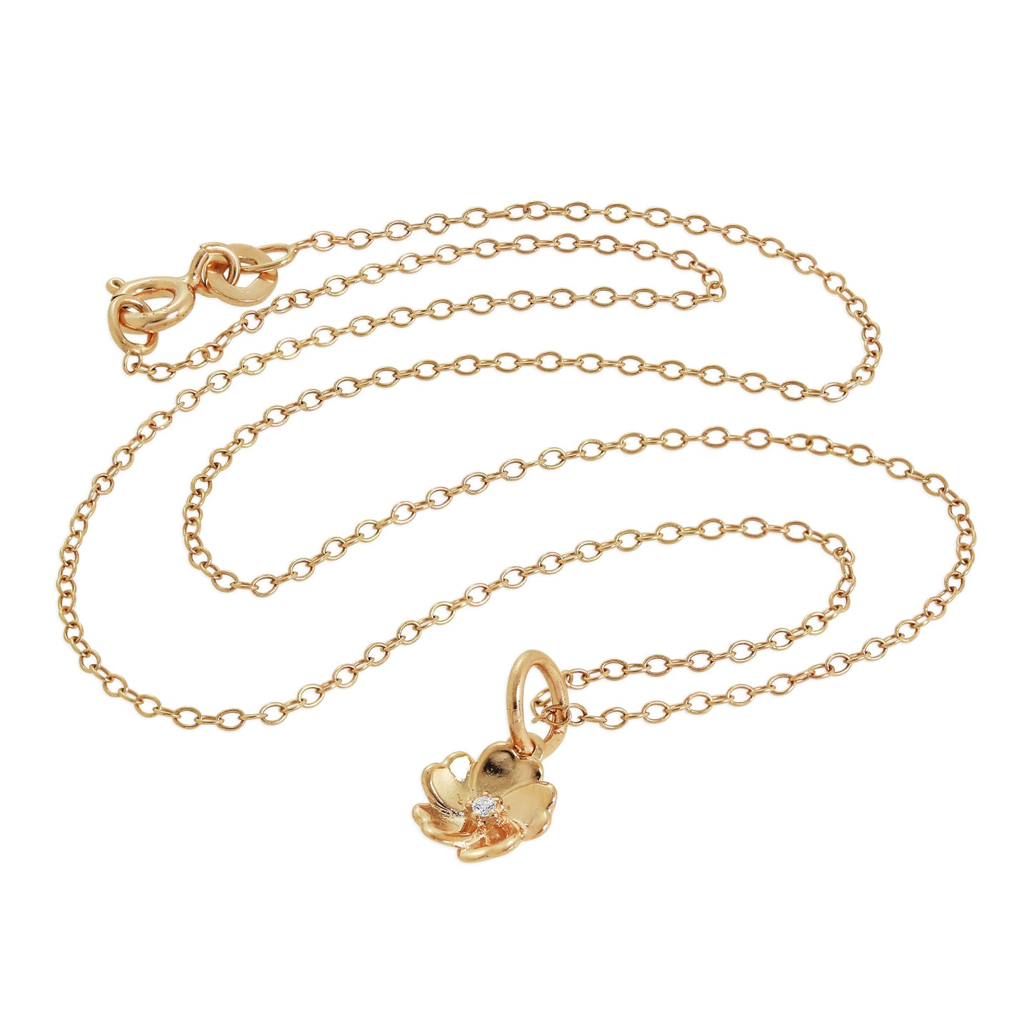 Rose Gold Plated Sterling Silver & Genuine Diamond Flower Necklace