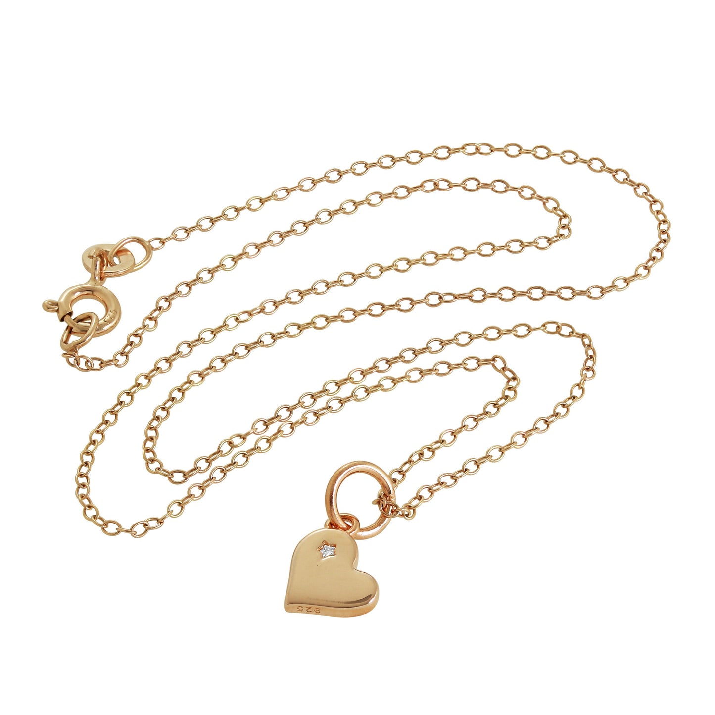 Rose Gold Plated Sterling Silver & Genuine Diamond Heart Necklace