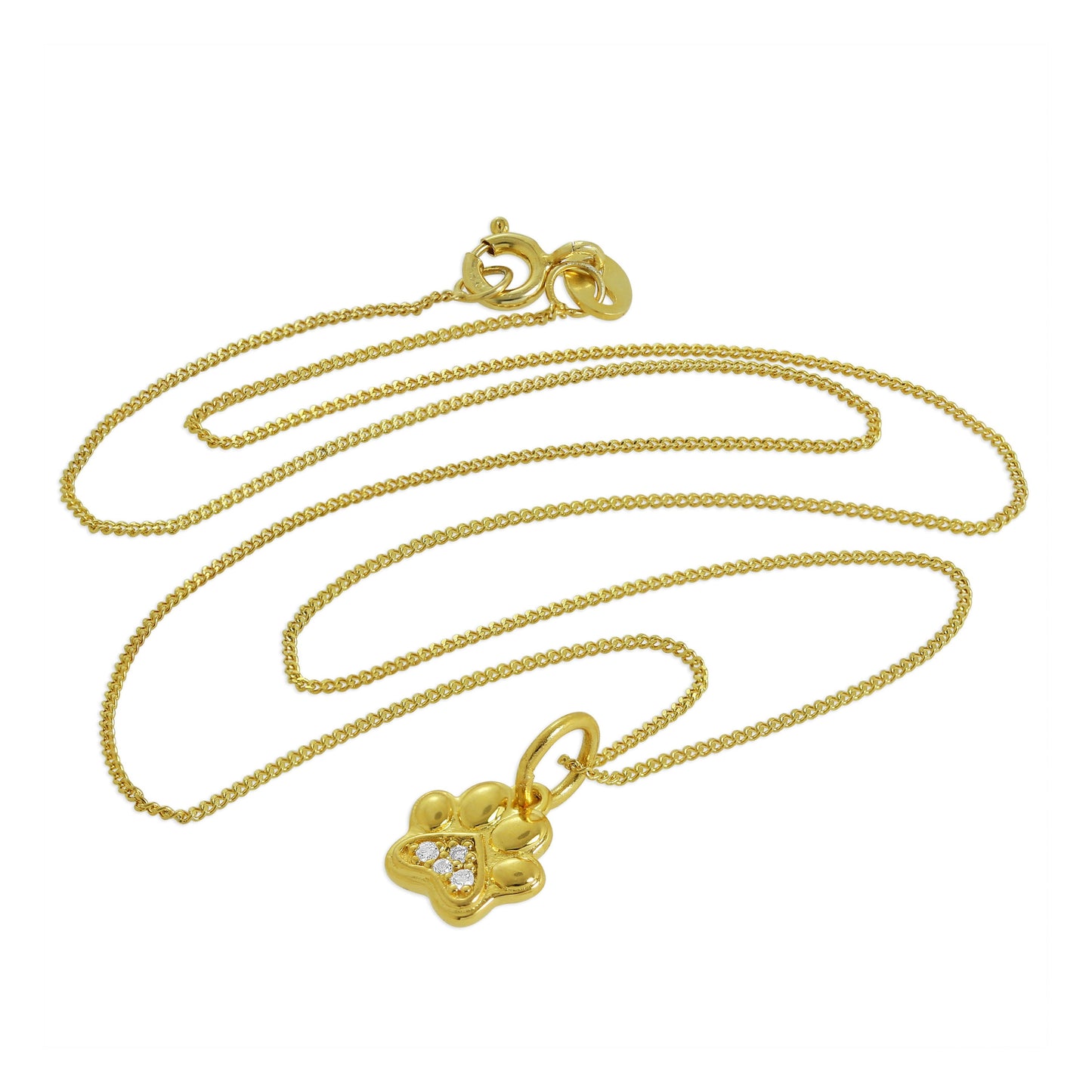 Gold Plated Sterling Silver & Genuine Diamond Pawprint Necklace