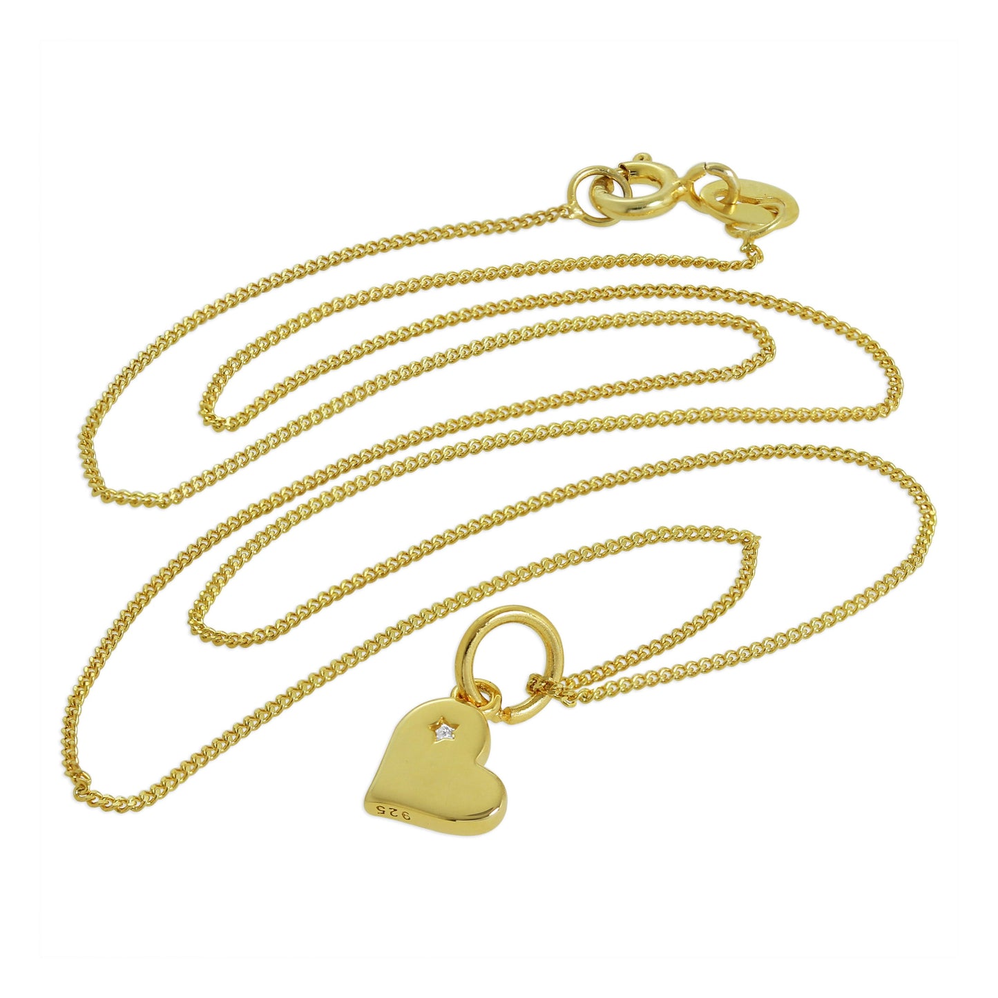 Gold Plated Sterling Silver & Genuine Diamond Heart Necklace