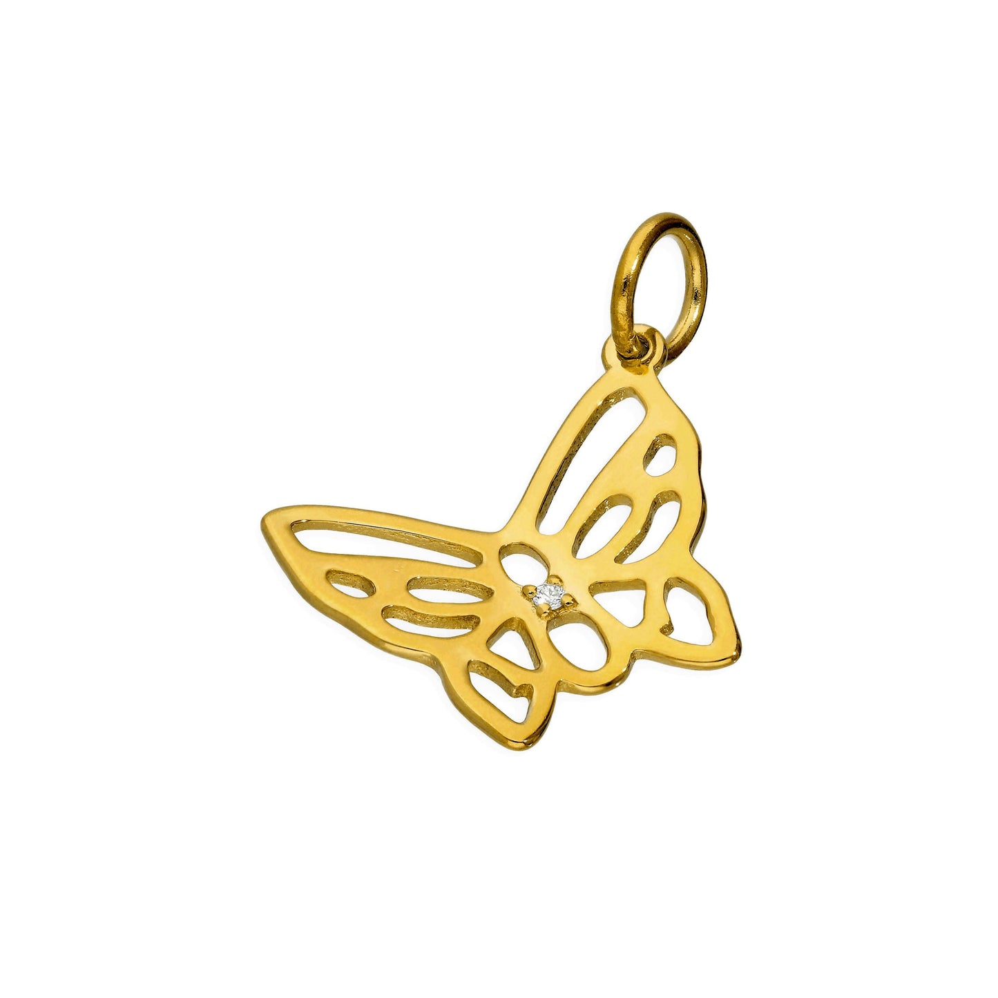 Gold Plated Sterling Silver & Genuine Diamond Open Butterfly Charm