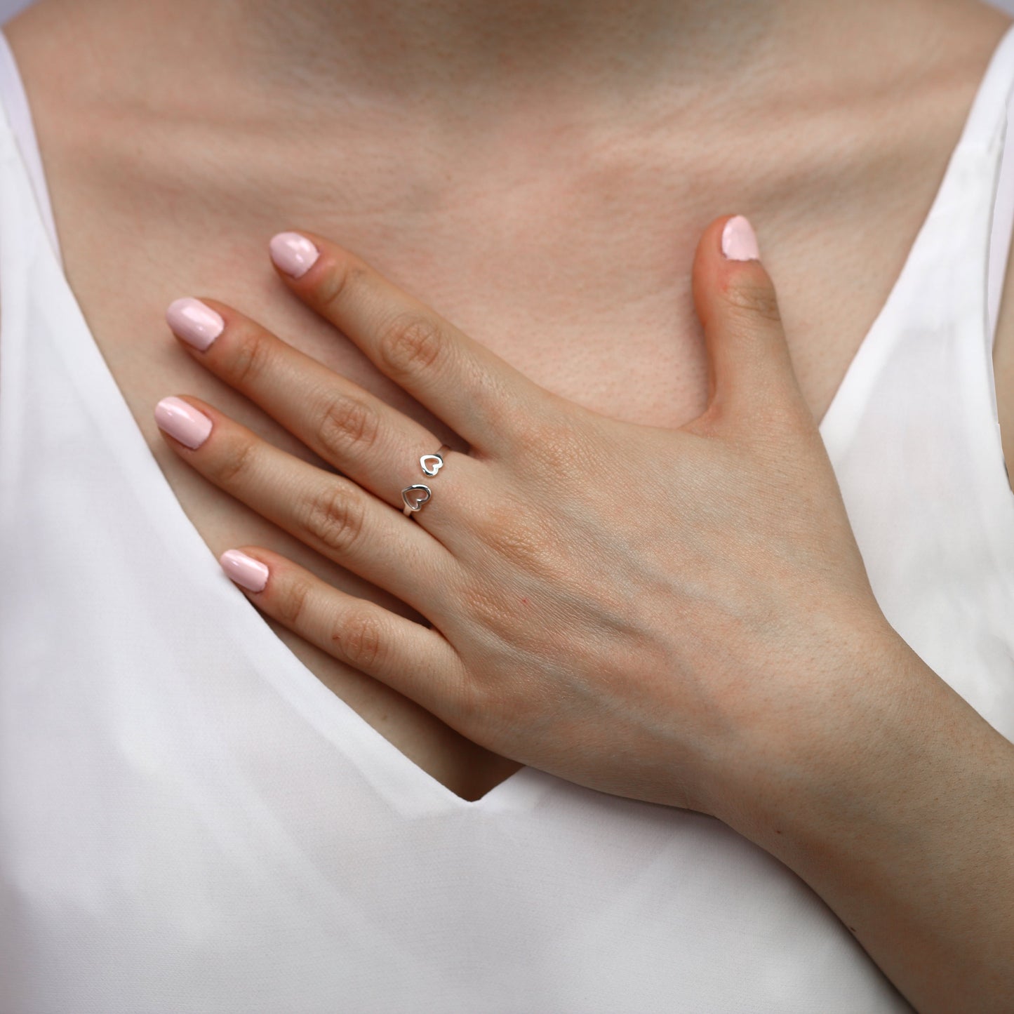 Sterling Silver Adjustable Double Open Heart Midi Ring