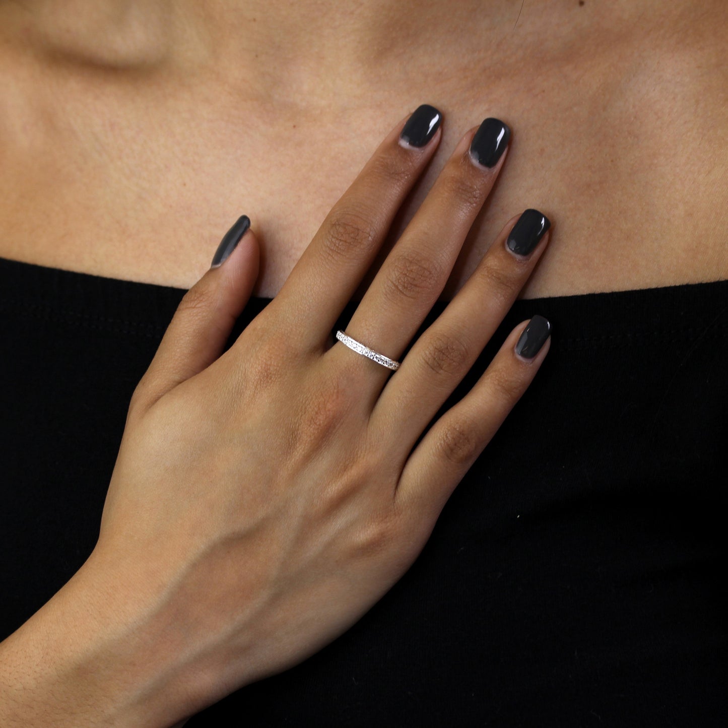 Sterling Silver & CZ Crystal Half Eternity Ring - Size I - U