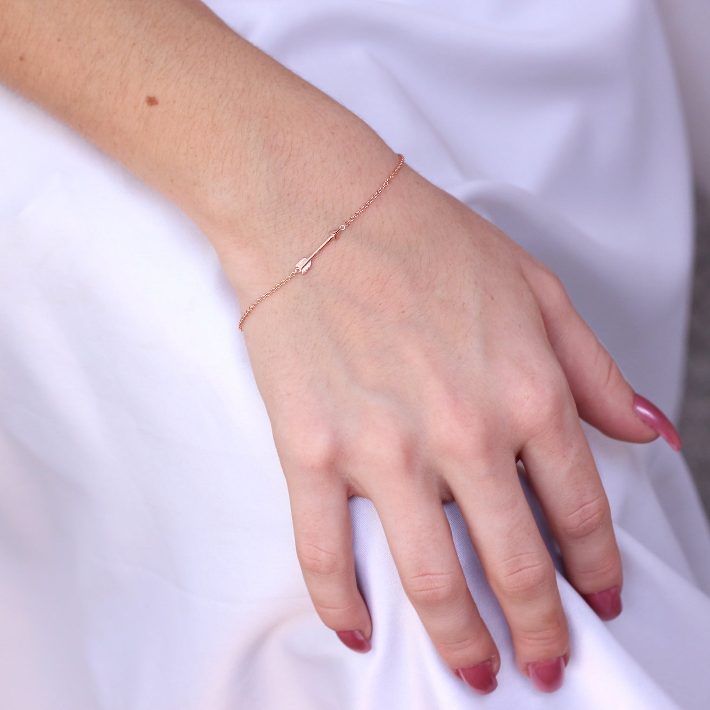 Fine Light Rose Gold Plated Sterling Silver 7 Inch Arrow Bracelet