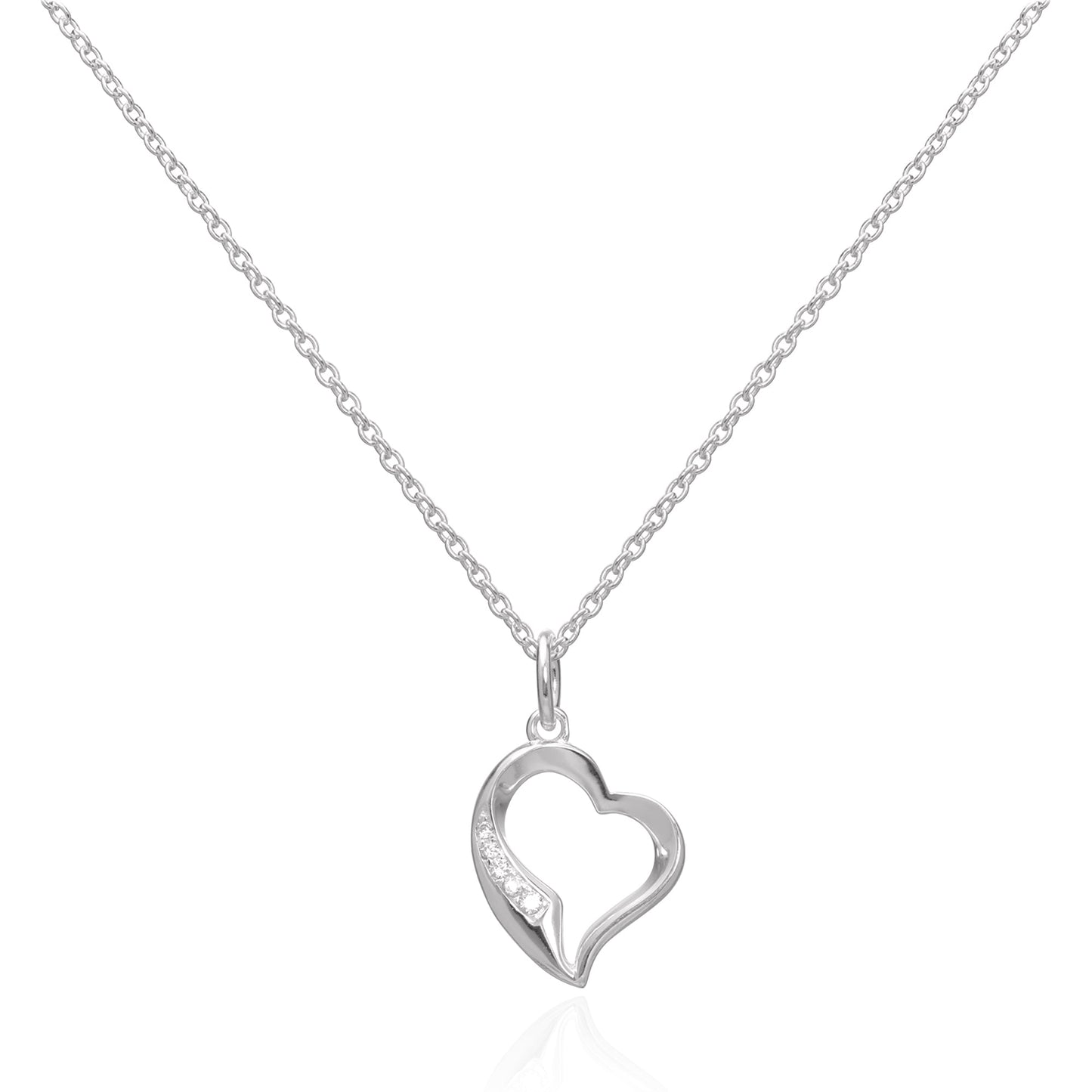 Sterling Silver & CZ Crystal Open Heart Pendant Necklace 16 - 22 Inches
