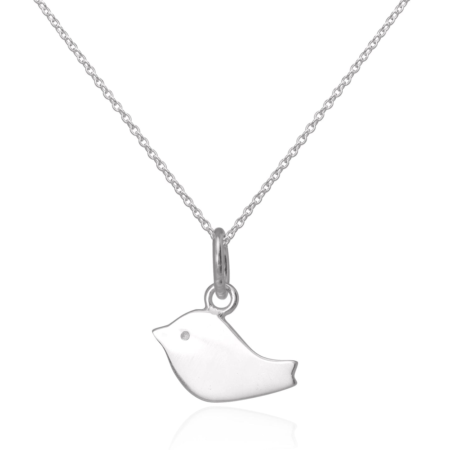 Simple Flat Sterling Silver Bird Pendant Necklace 16 - 22 Inches