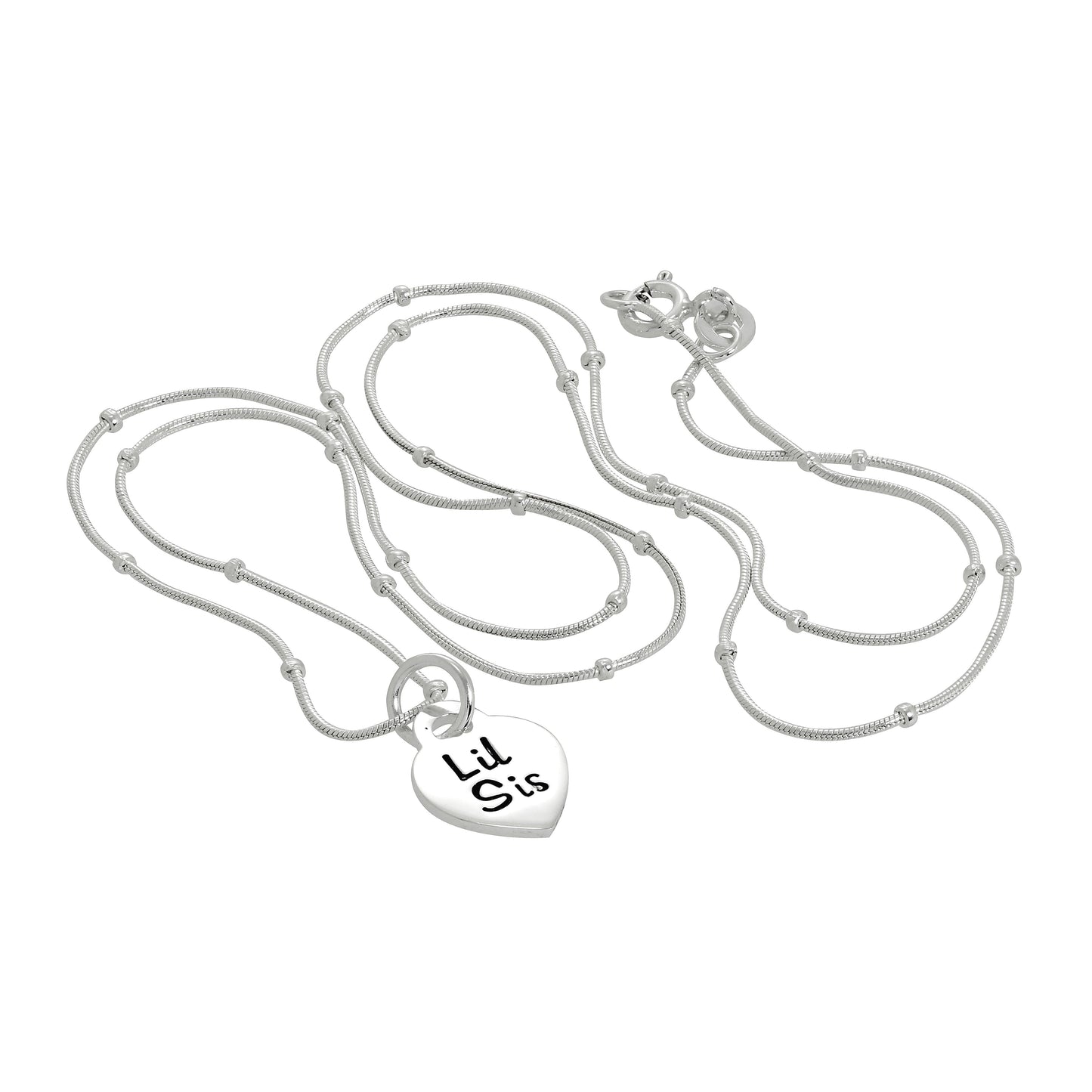 Sterling Silver Little Sister Heart Pendant Necklace 16 - 24 Inches
