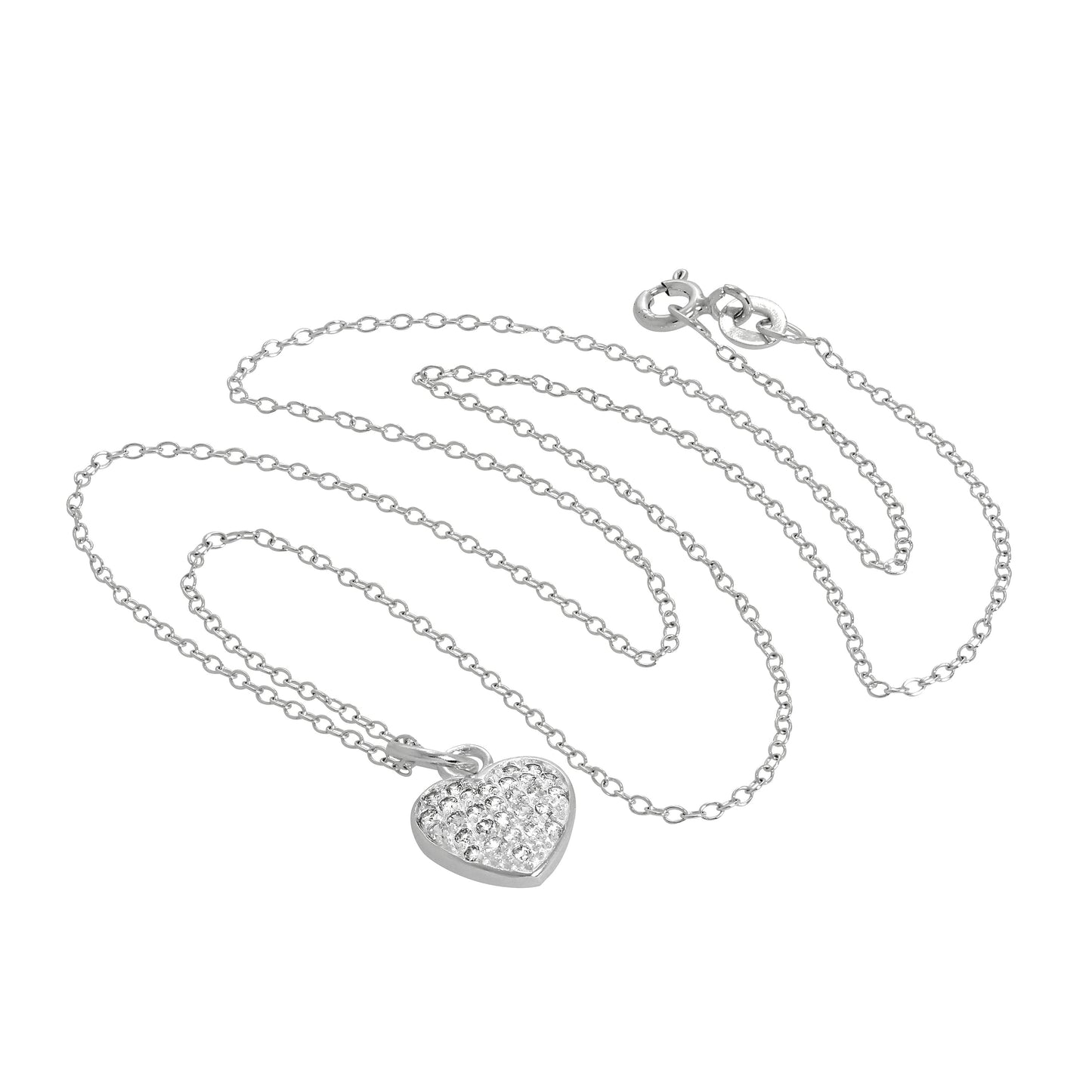 Sterling Silver & CZ Crystal Encrusted Heart Pendant Necklace 14 - 32 Inches