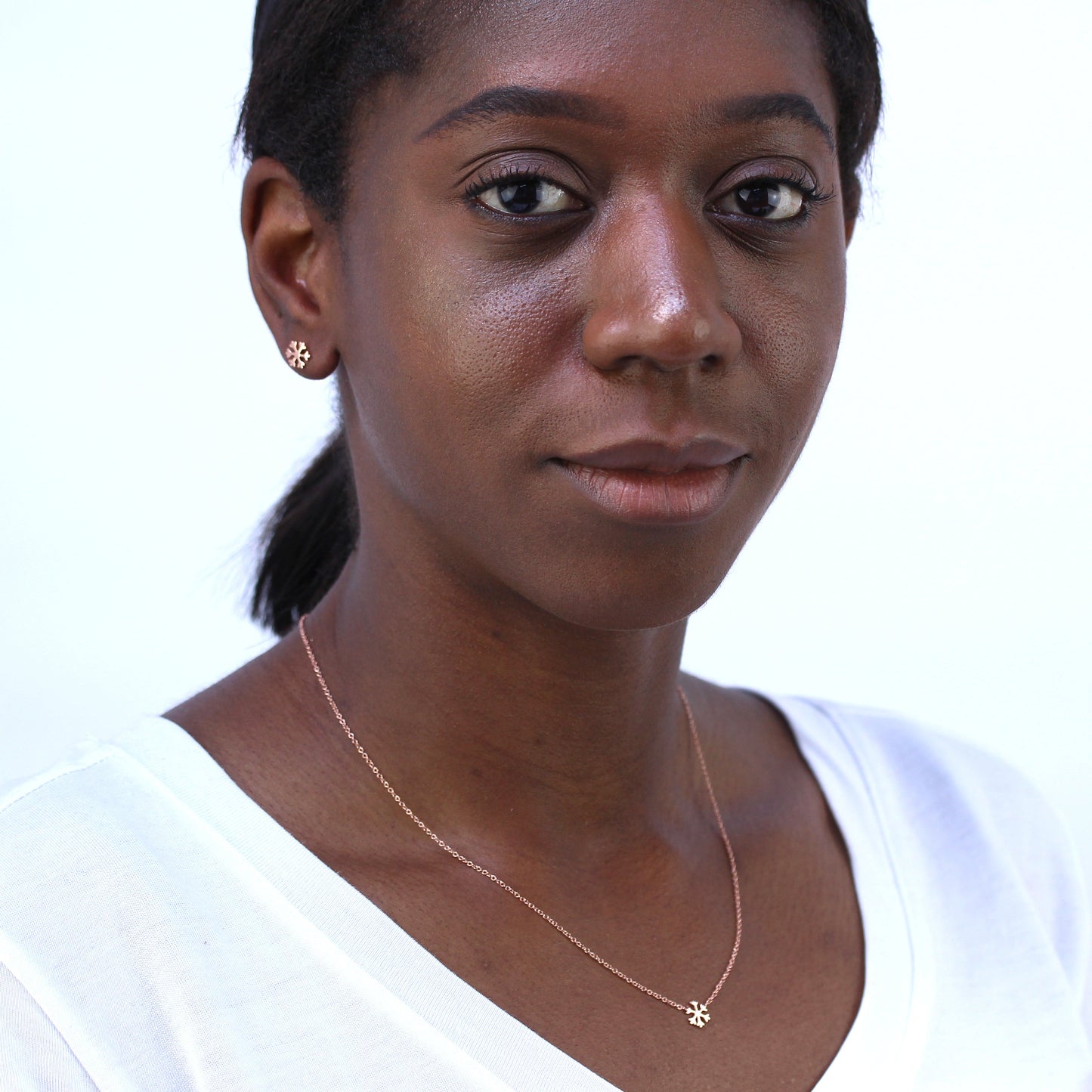 Rose Gold Plated Sterling Silver 18 Inch Snowflake Necklace