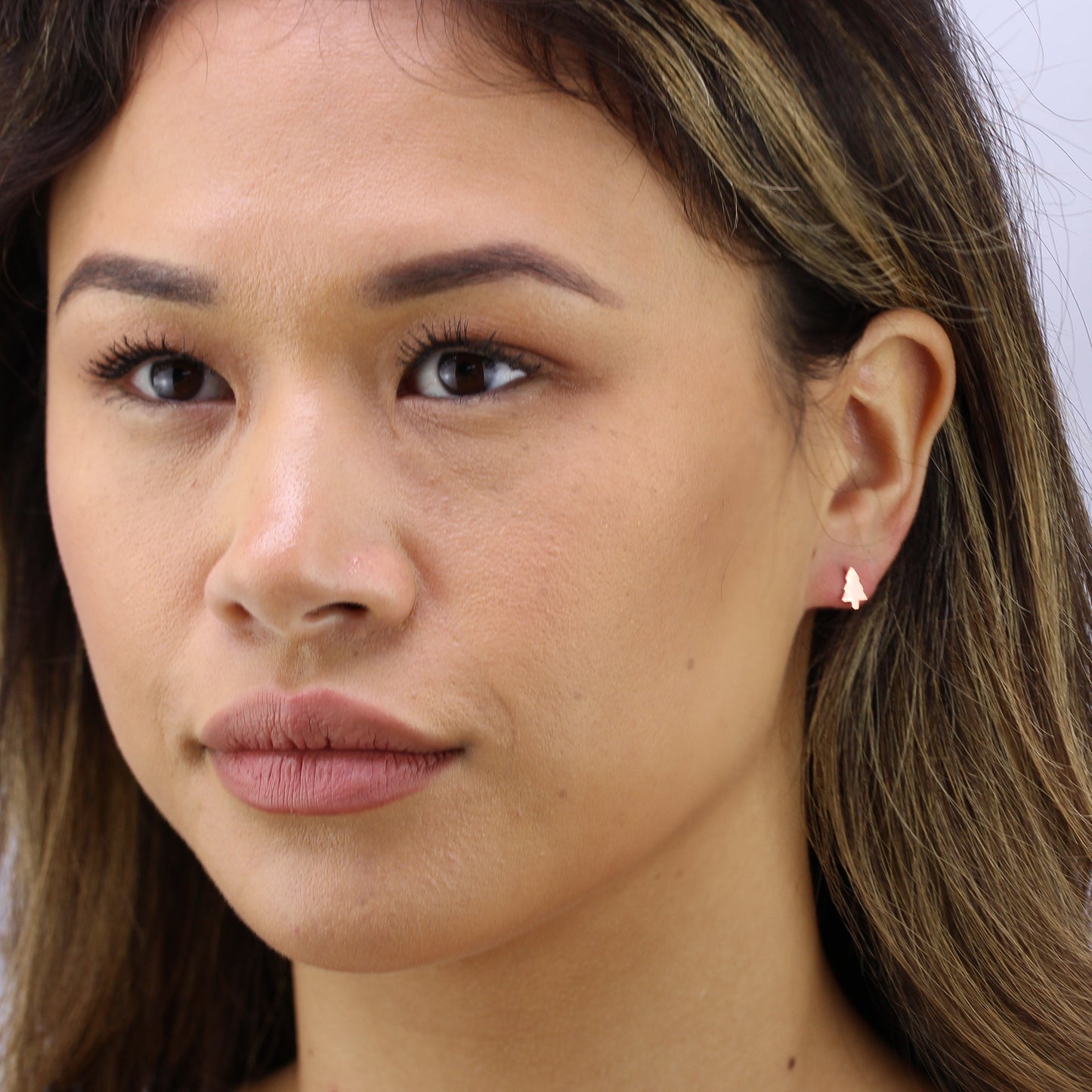 Rose Gold Plated Sterling Silver Christmas Tree Stud Earrings