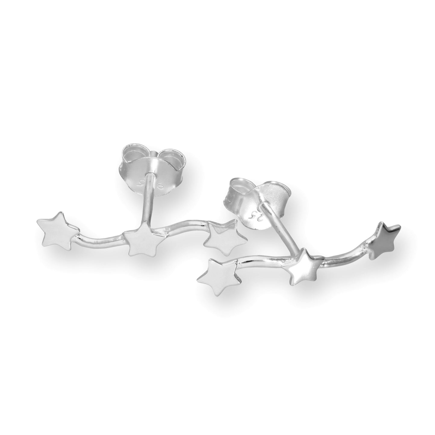 Sterling Silver Triple Star Stud Earrings