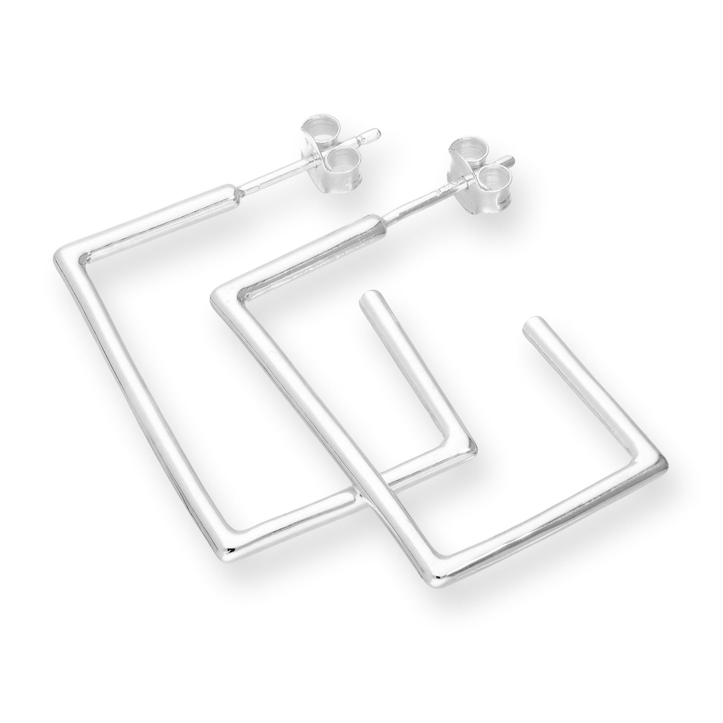 Sterling Silver Square Open Hoop Stud Earrings