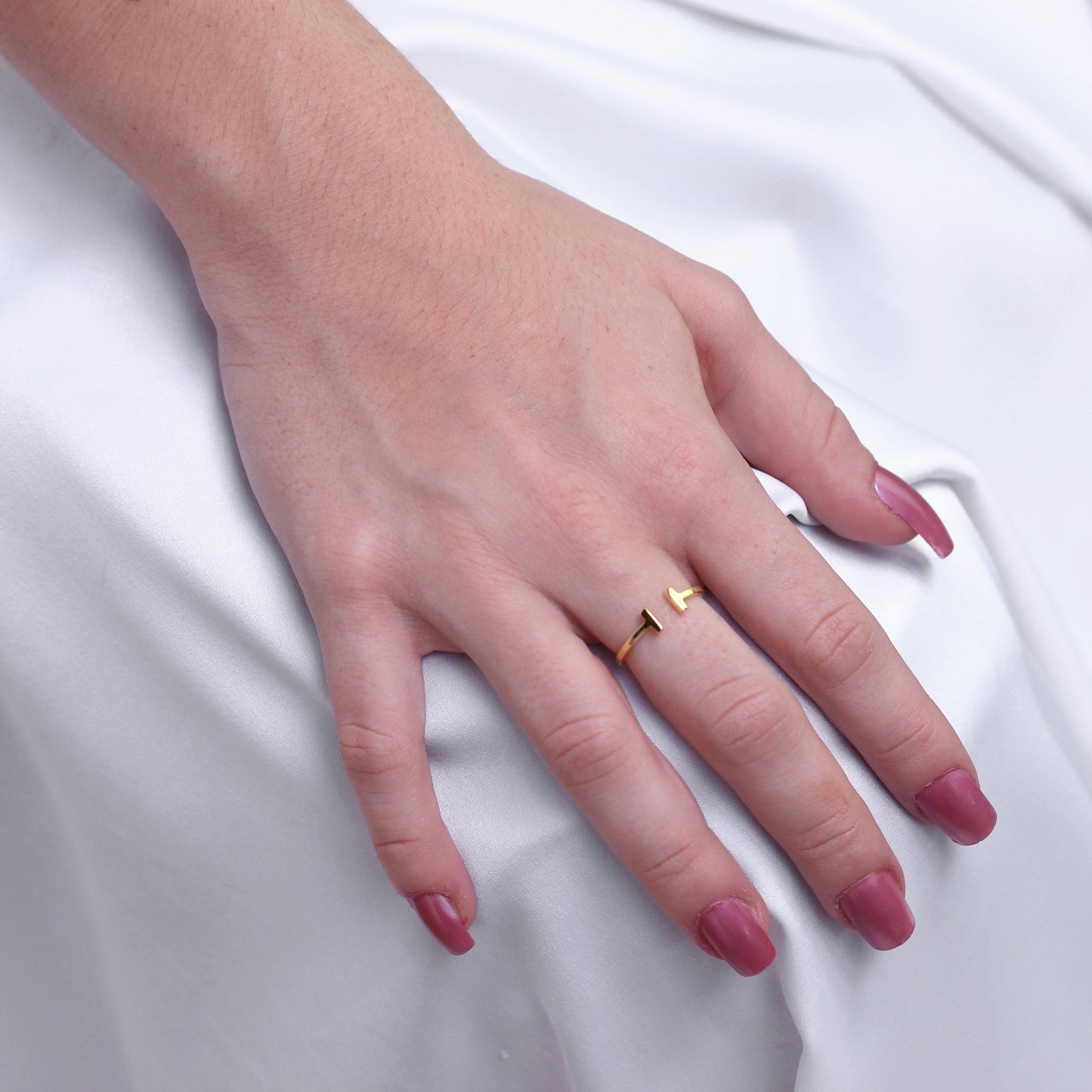 Adjustable Gold Plated Sterling Silver T-Bar Midi Ring