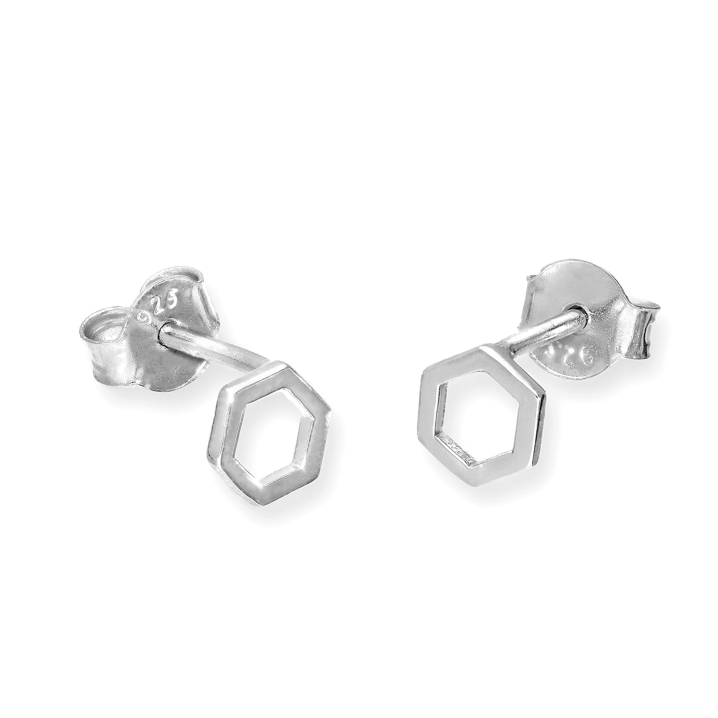 Sterling Silver Hexagon Outline Stud Earrings