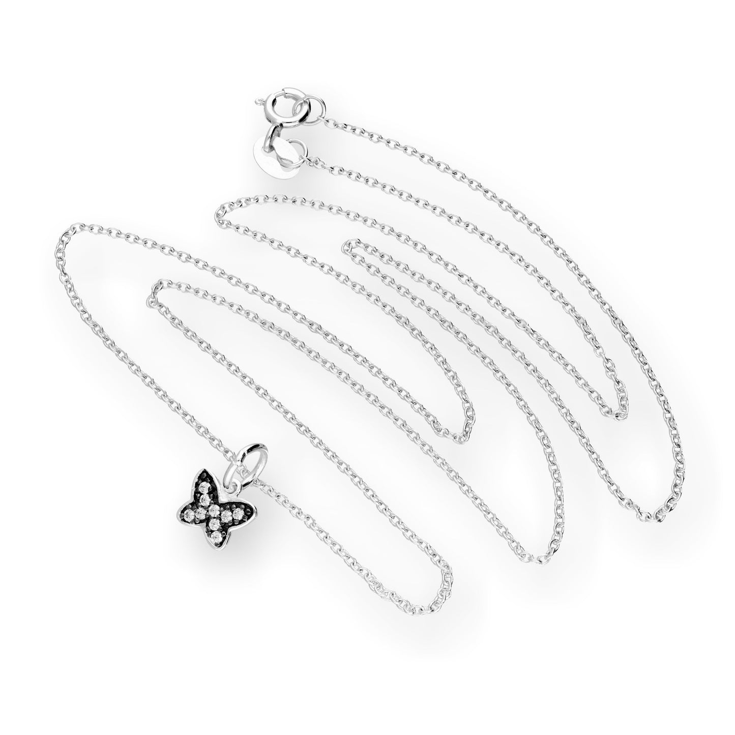 Sterling Silver & CZ Crystal Butterfly w Black Rhodium Necklace 16 - 22 Inches