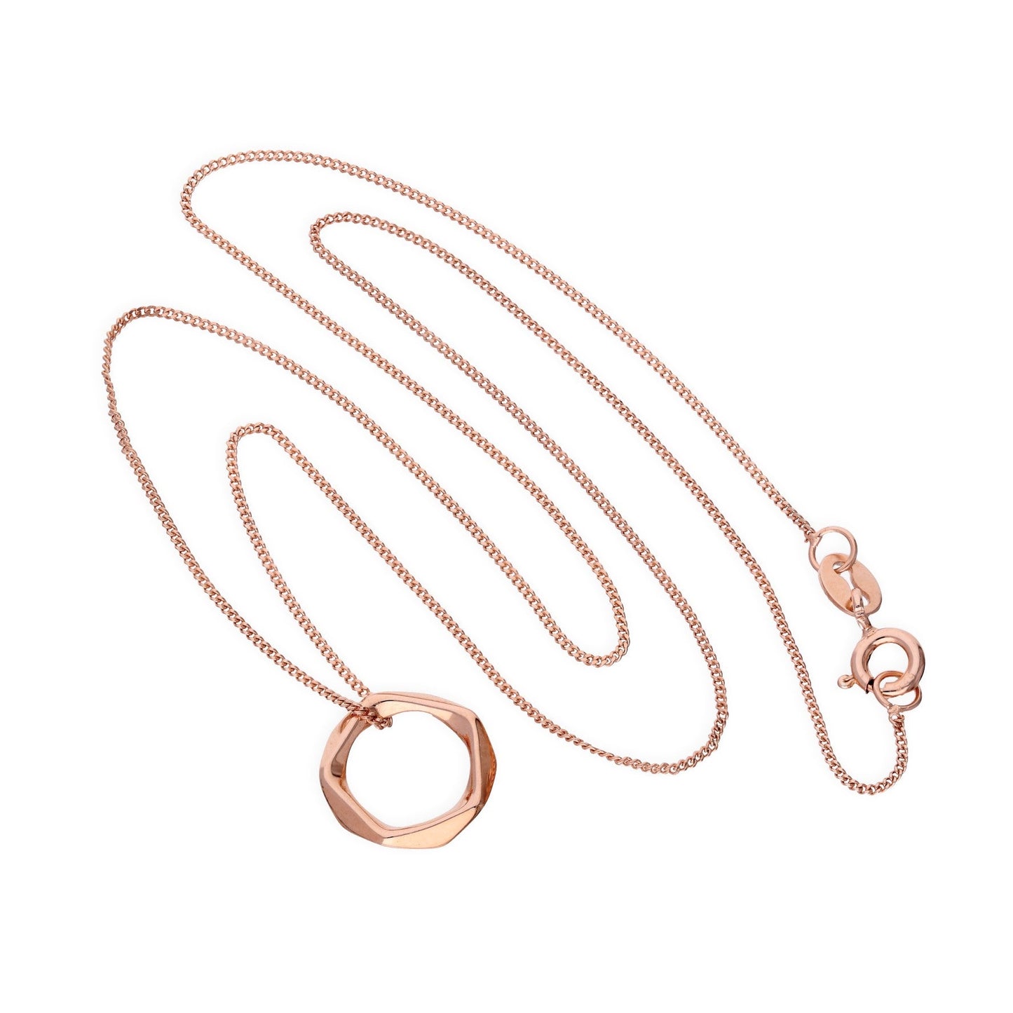 Rose Gold Plated Sterling Silver Pentagon Pendant Necklace 16-22 Inches