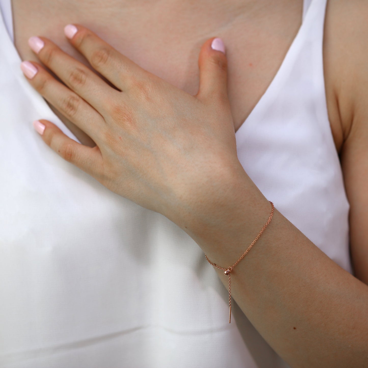 Rose Gold Plated Sterling Silver 7 Inch Belcher Chain Bracelet w Bead Slider Clasp