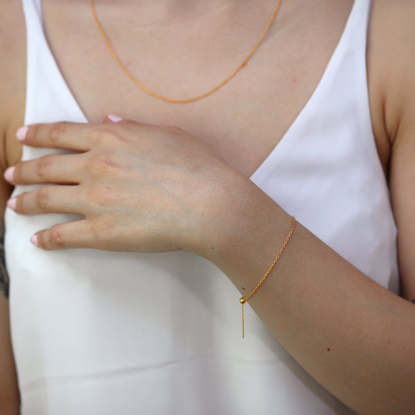 Gold Plated Sterling Silver 7 Inch Belcher Chain Bracelet w Bead Slider Clasp