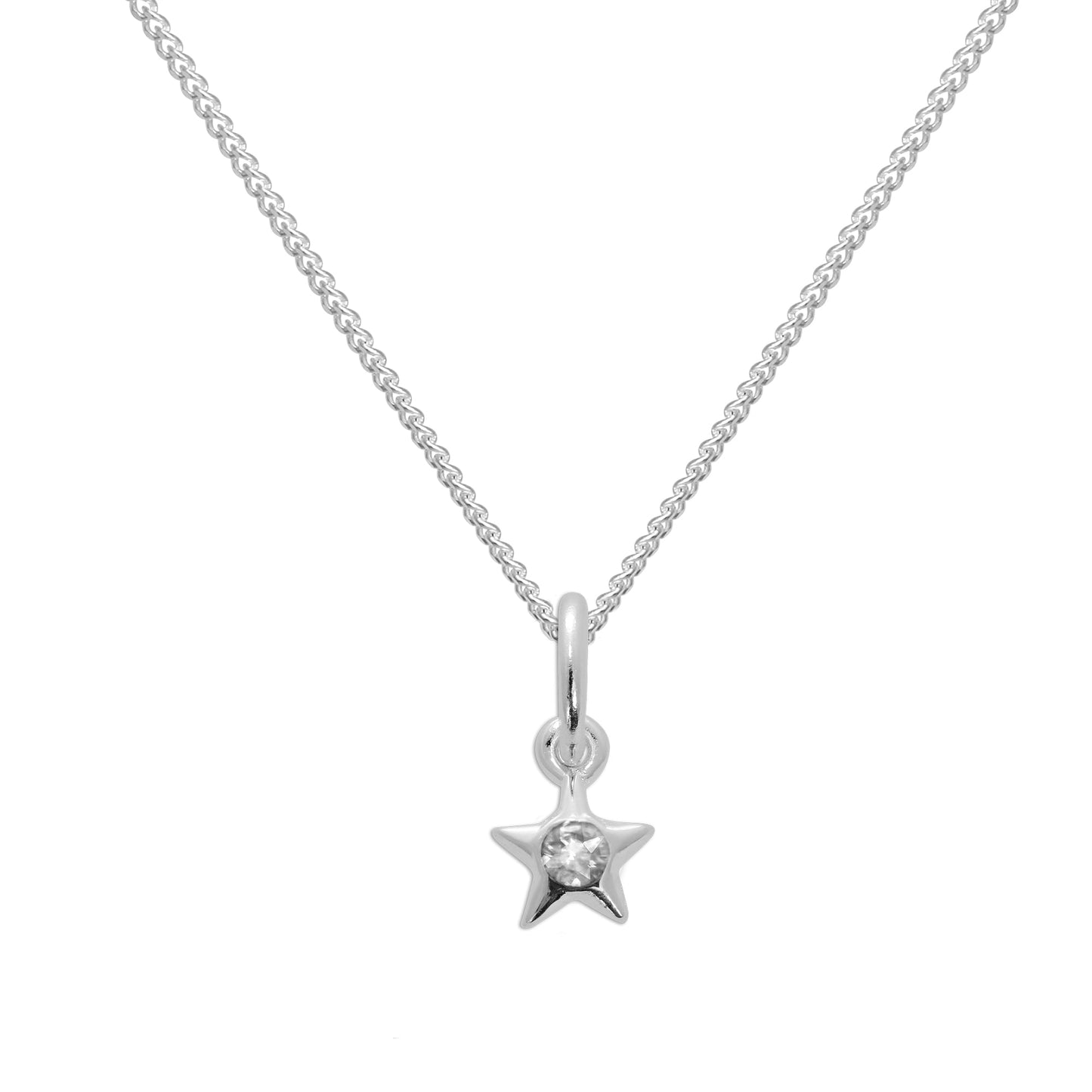 Sterling Silver & Clear CZ Crystal April Birthstone Star Pendant Necklace 14 - 32 Inches