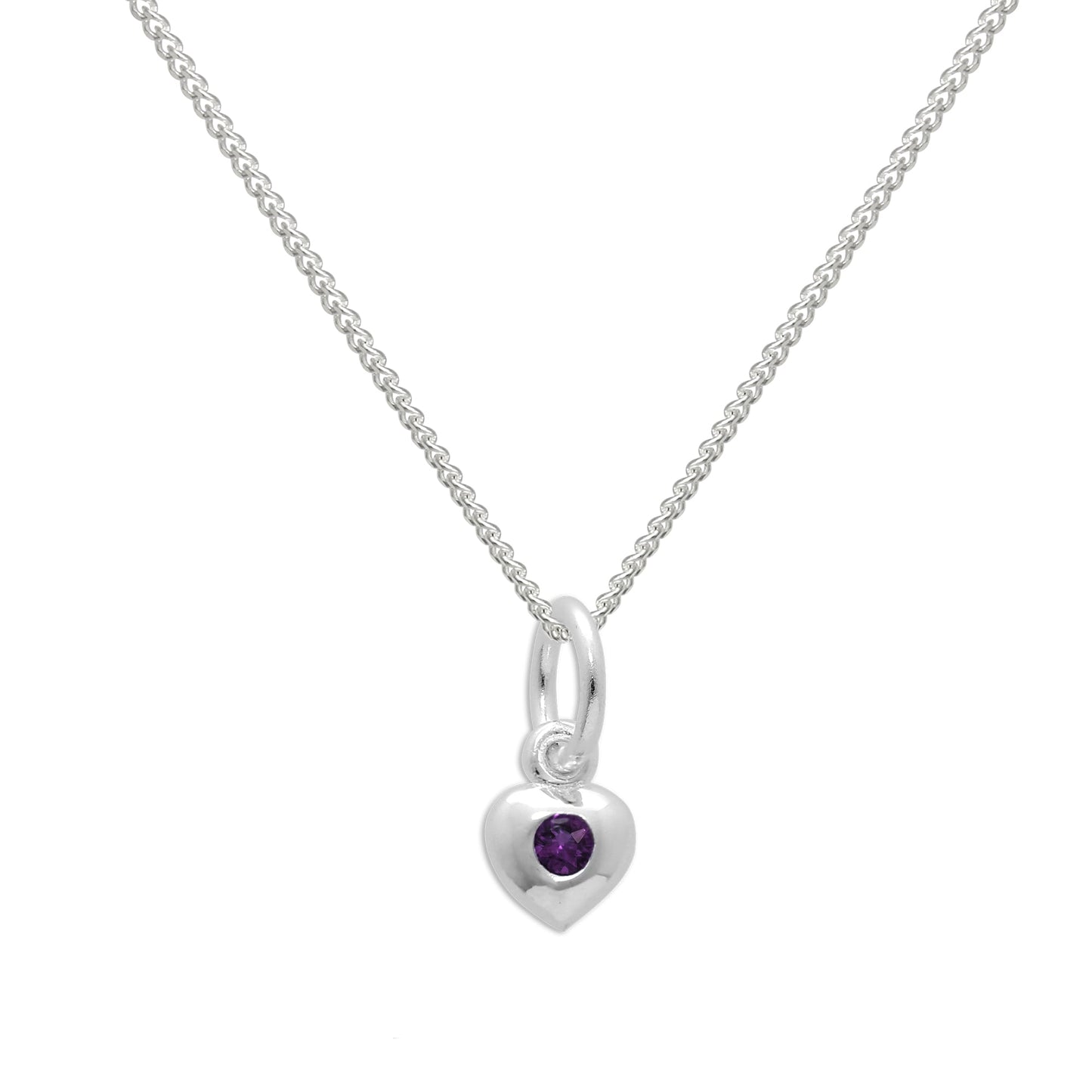 Sterling Silver & Amethyst CZ Crystal February Birthstone Heart Necklace