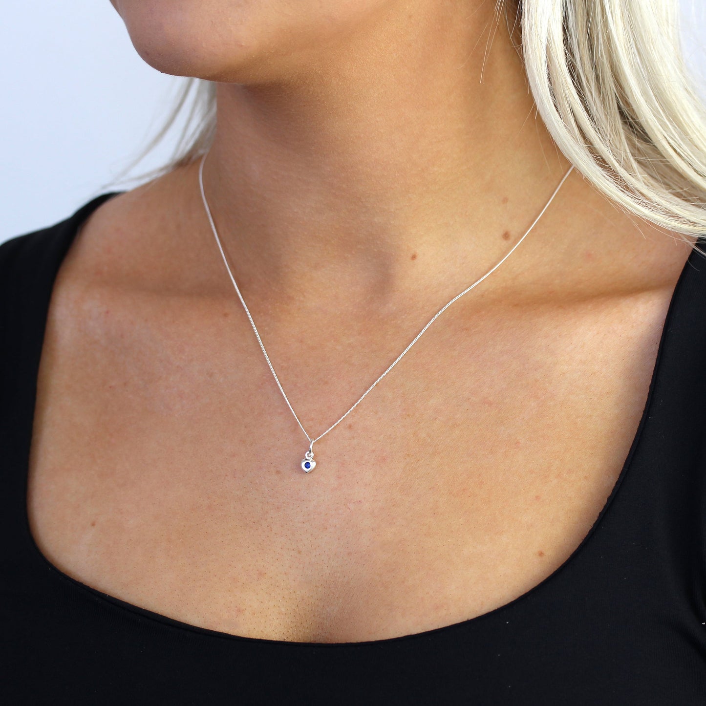 Sterling Silver & Sapphire CZ Crystal September Birthstone Heart Necklace