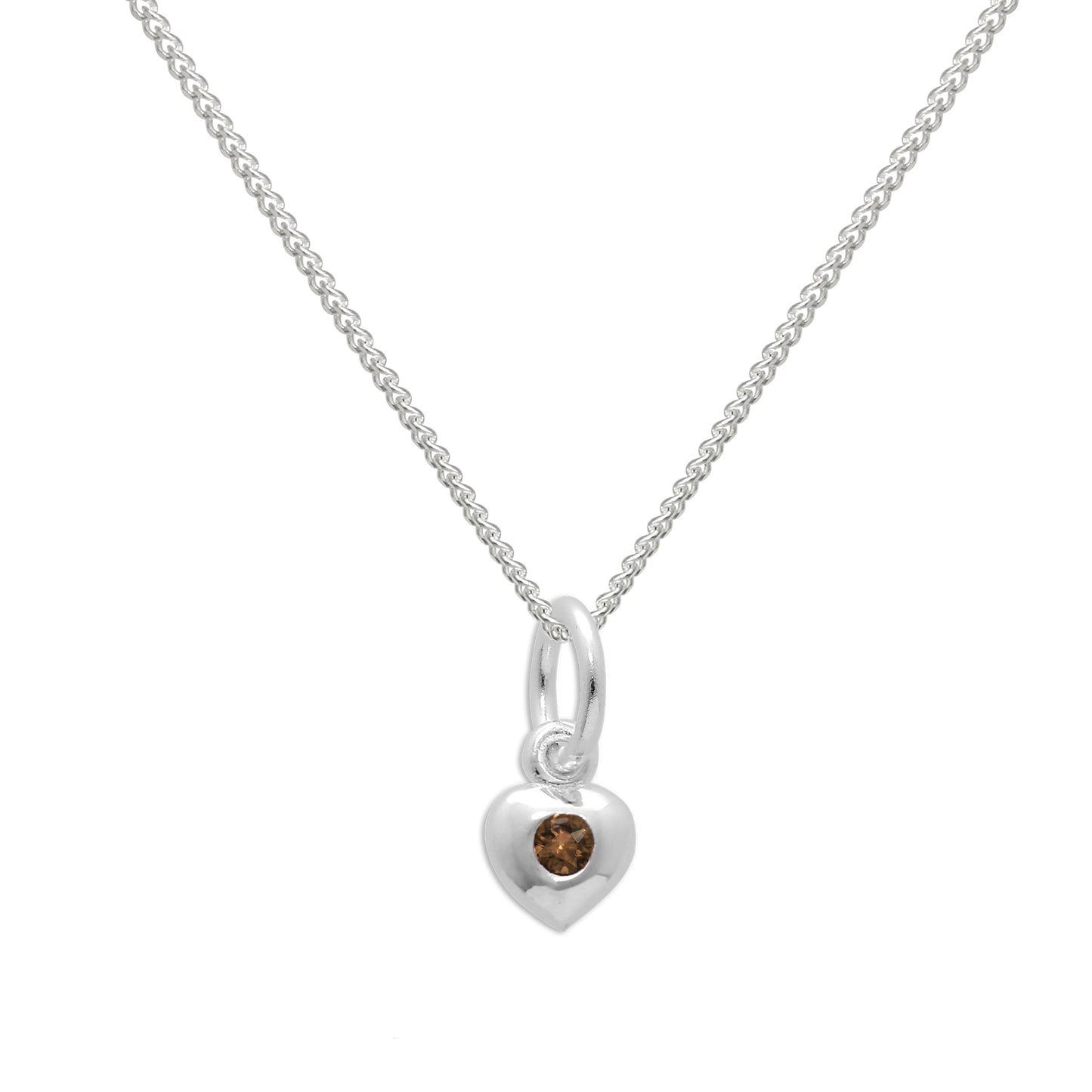 Sterling Silver & Citrine CZ Crystal November Birthstone Heart Necklace