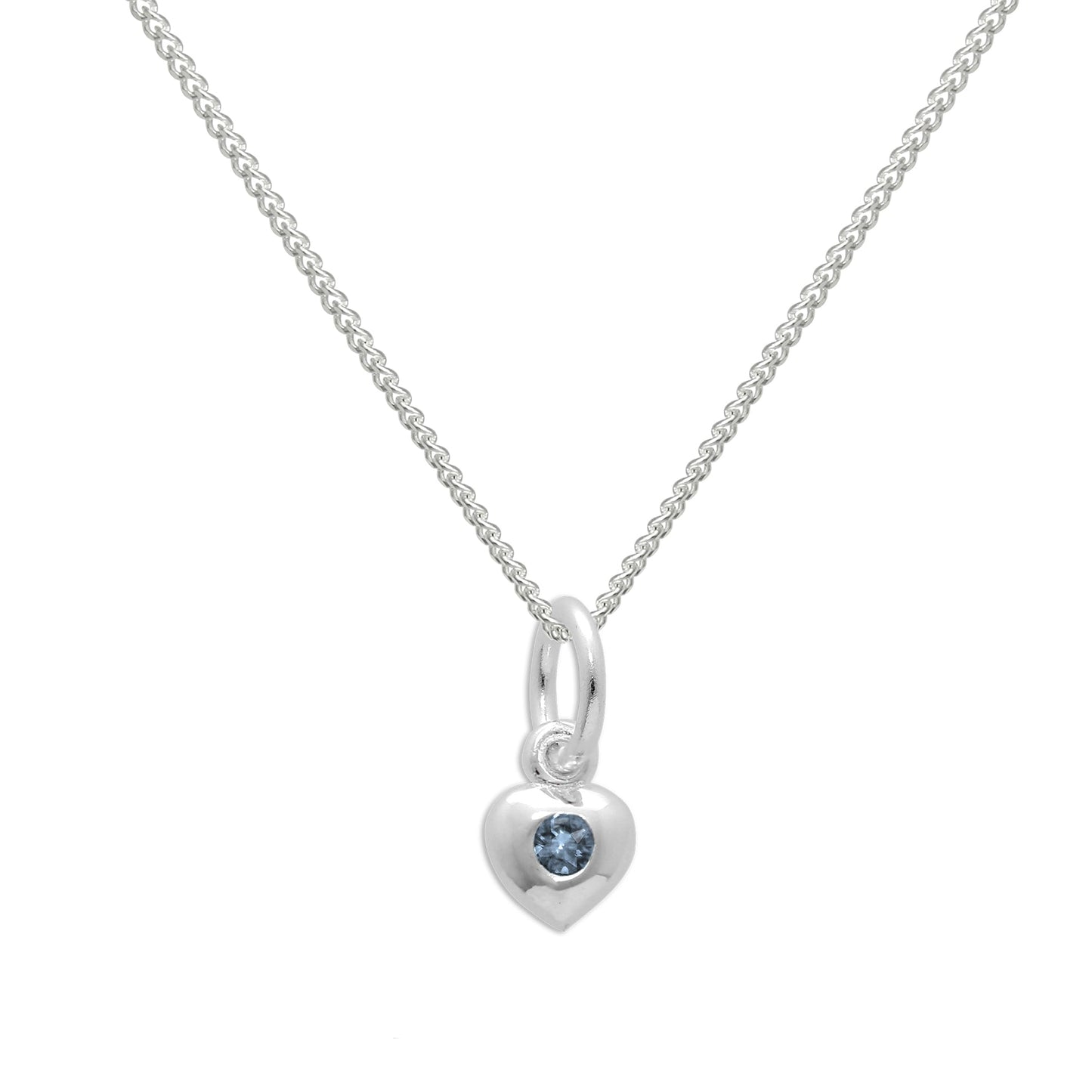 Sterling Silver & Turquoise CZ Crystal December Birthstone Heart Necklace