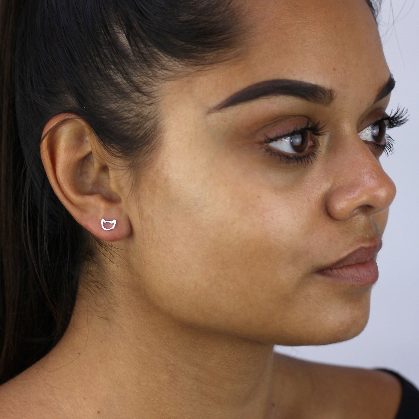 Sterling Silver Cat Head Outline Stud Earrings
