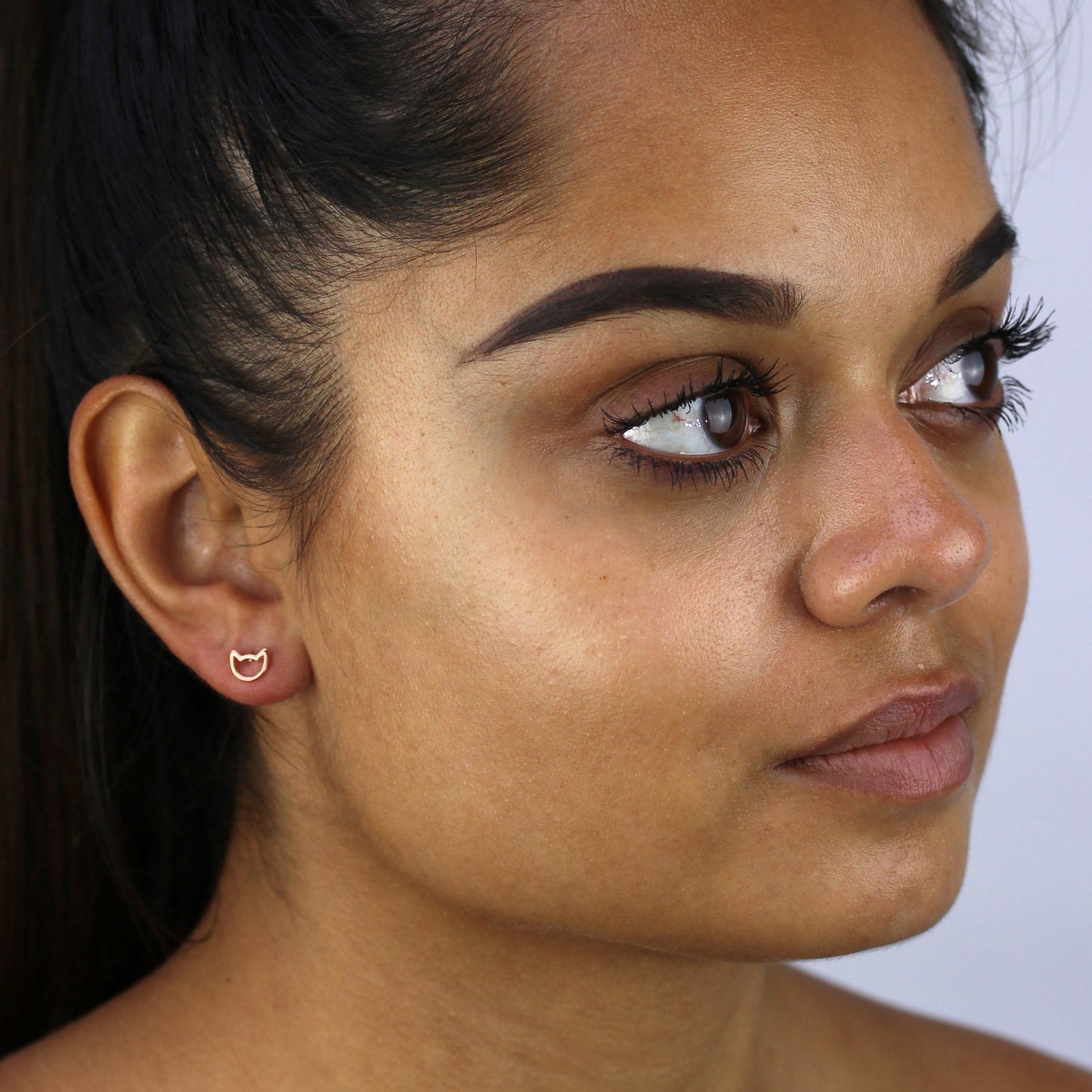 Rose Gold Plated Sterling Silver Cat Head Outline Stud Earrings