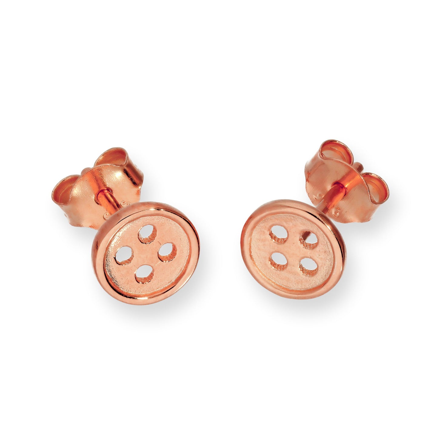 Rose Gold Plated Sterling Silver Round Button Stud Earrings