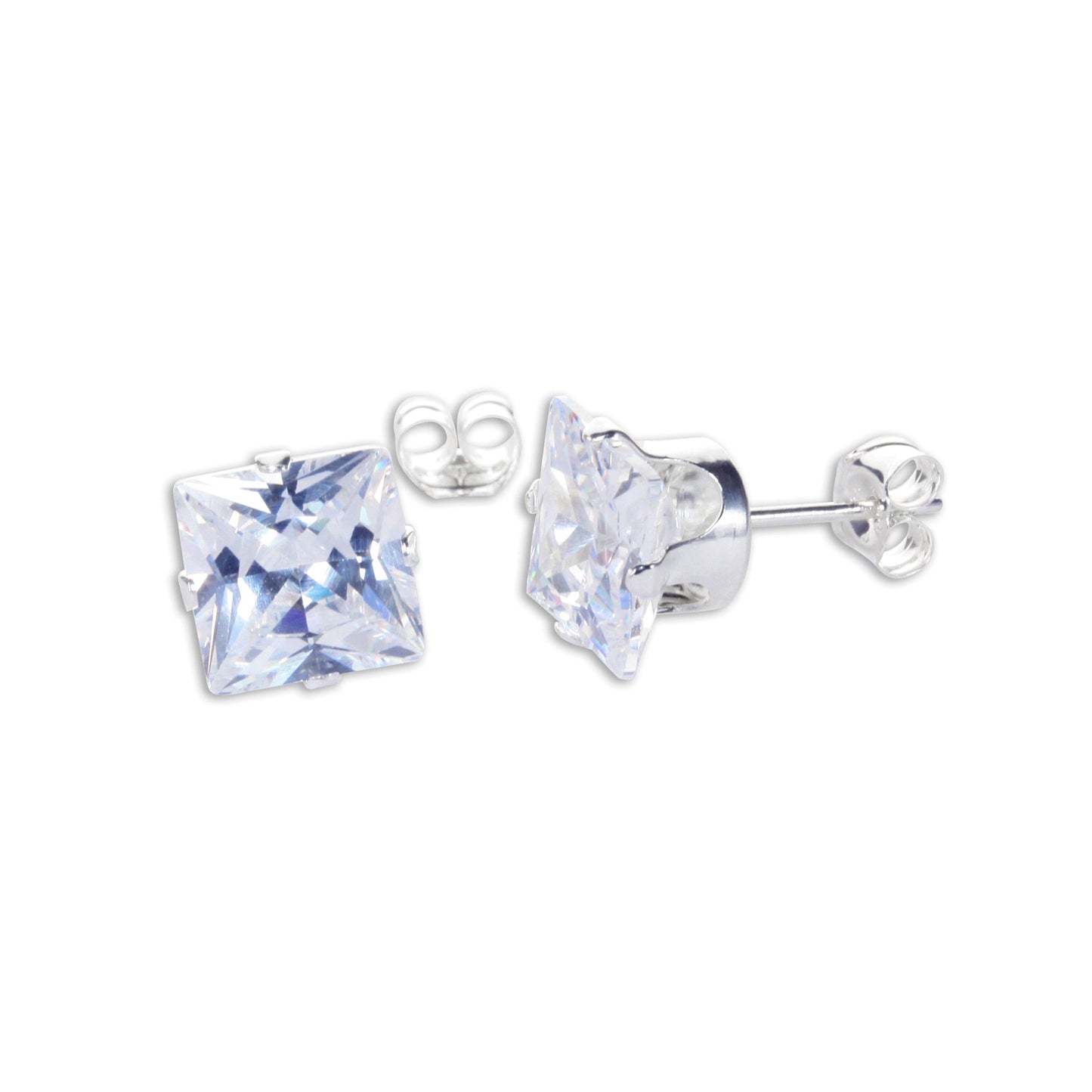 Sterling Silver Square CZ Stud Earrings