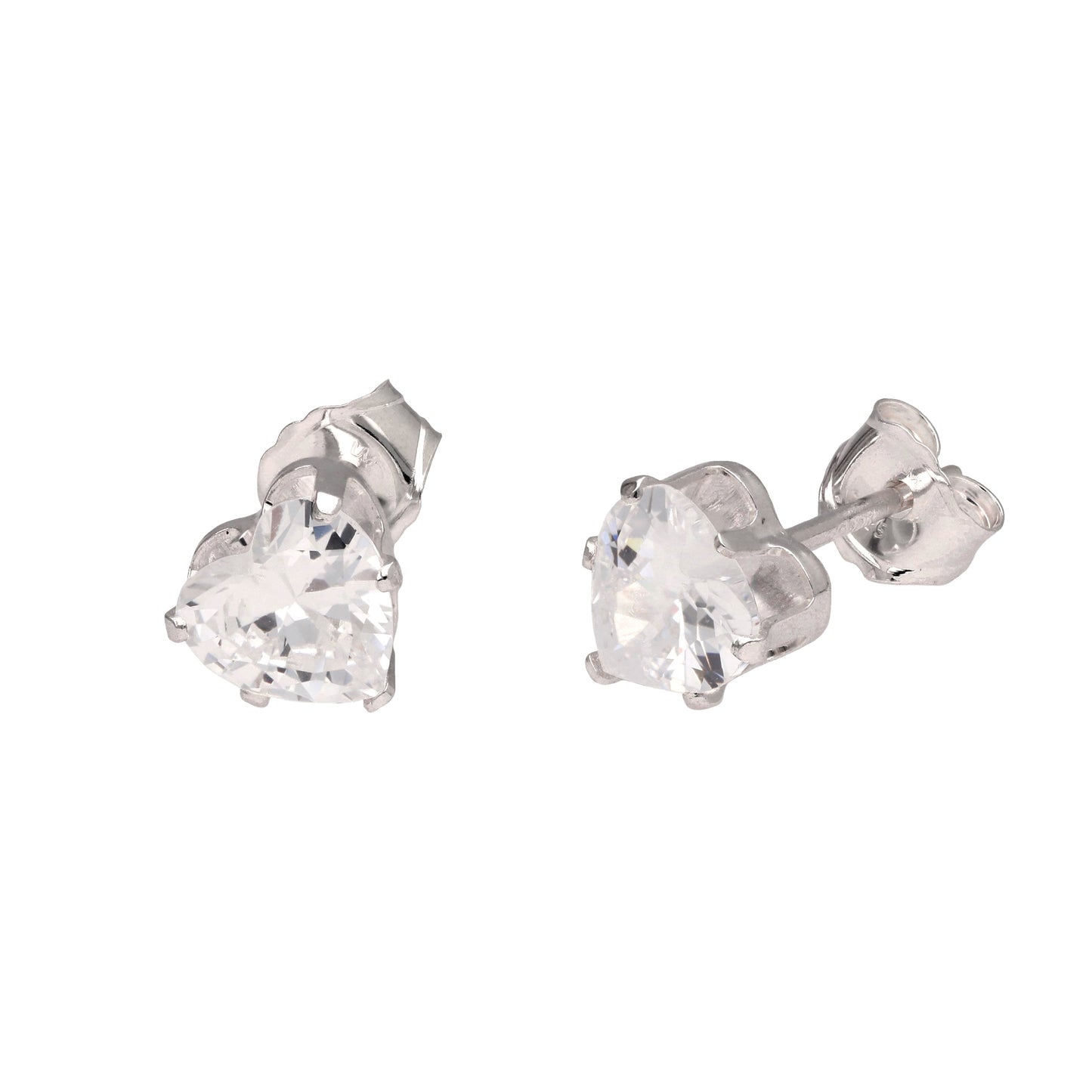 Sterling Silver Clear Heart CZ Stud Earrings