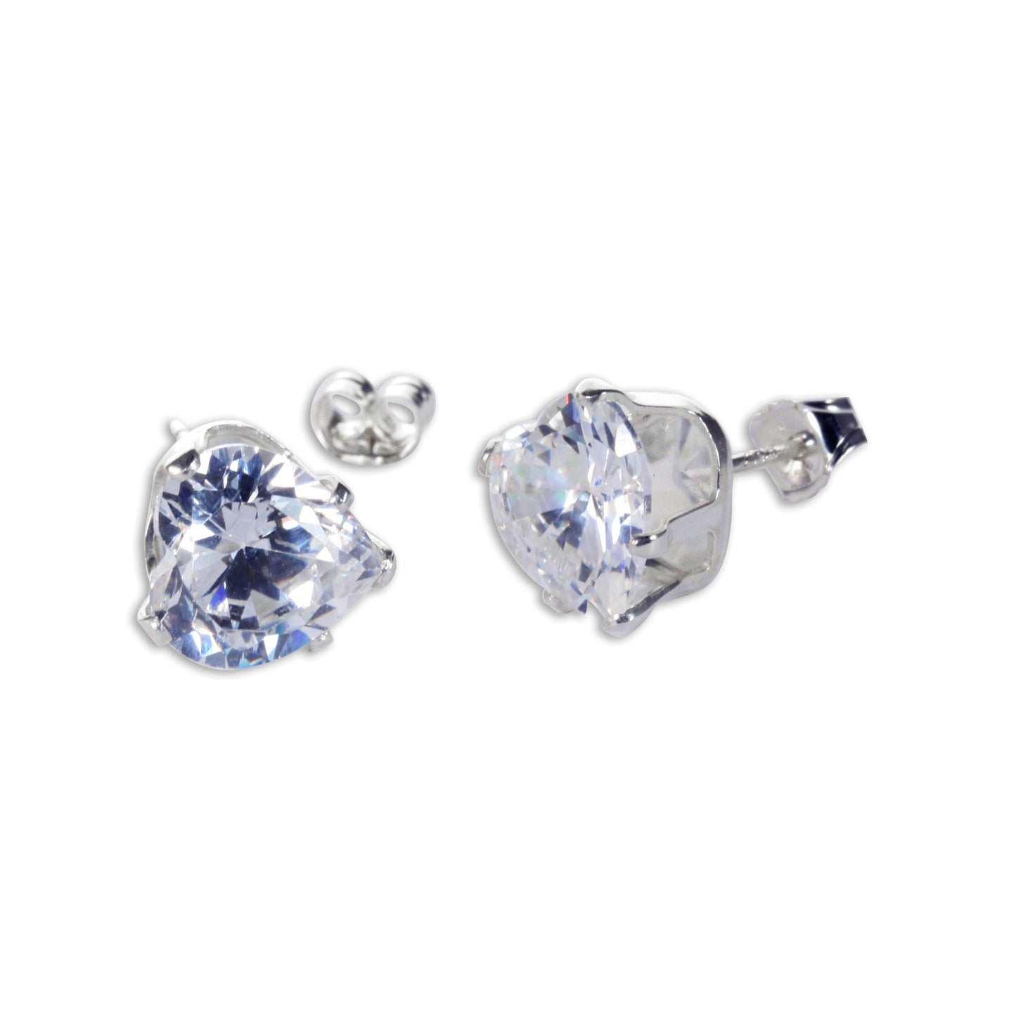 Sterling Silver Clear Heart CZ Stud Earrings