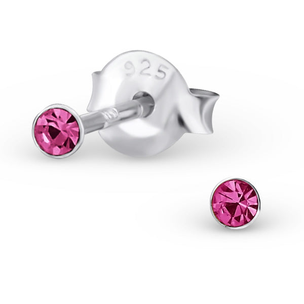 4mm Round Crystal Sterling Silver Stud Earrings