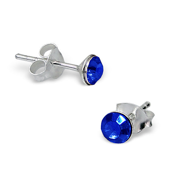 4mm Round Crystal Sterling Silver Stud Earrings