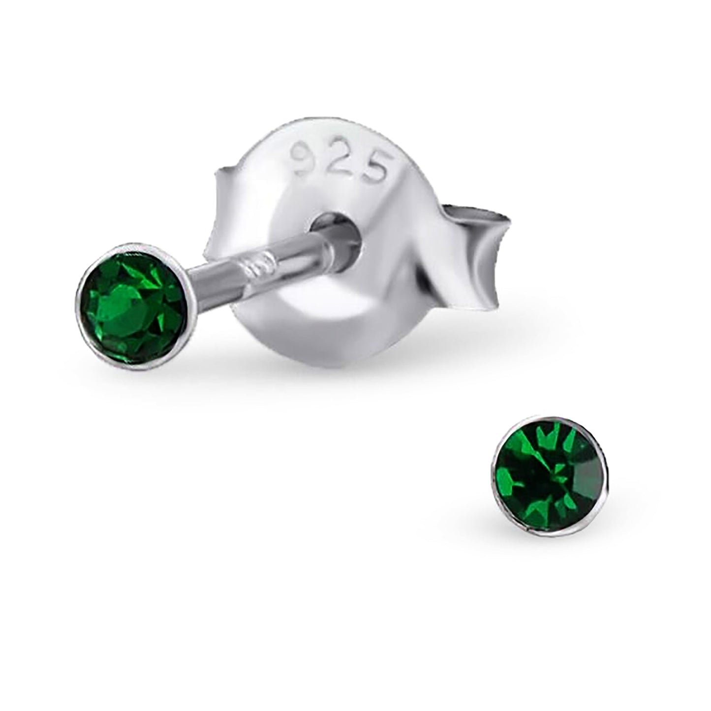 Sterling Silver 2mm Crystal Stud Earrings