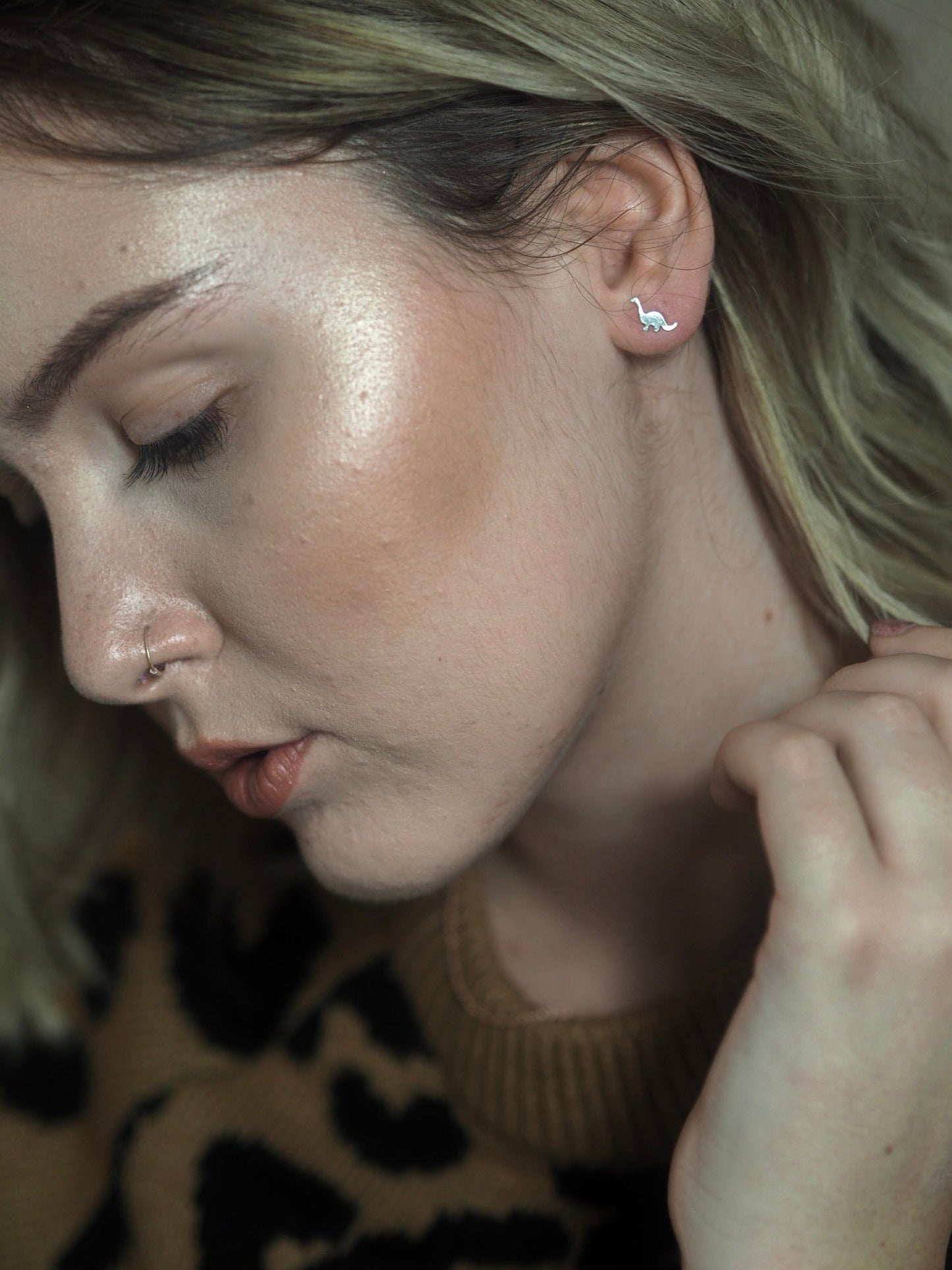 Sterling Silver Diplodocus Dinosaur Stud Earrings